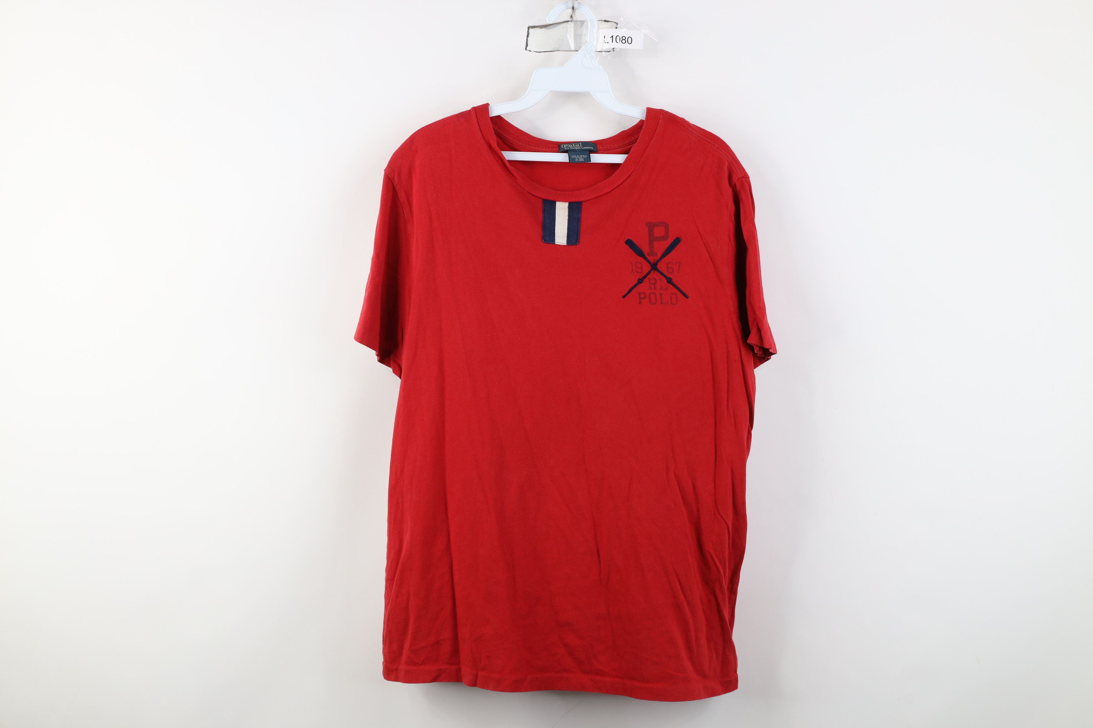 Vintage 90s Ralph Lauren Spell Out Crew Rowing T-Shirt Red