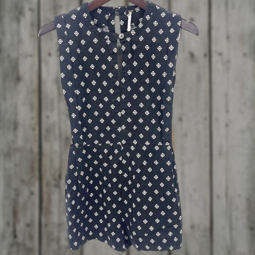 Free People Free People Geometric Print Romper Women XS Black Sleeveless Linen Blend Casual Party Size 26" / US 2 / IT 38 - 1 Thumbnail