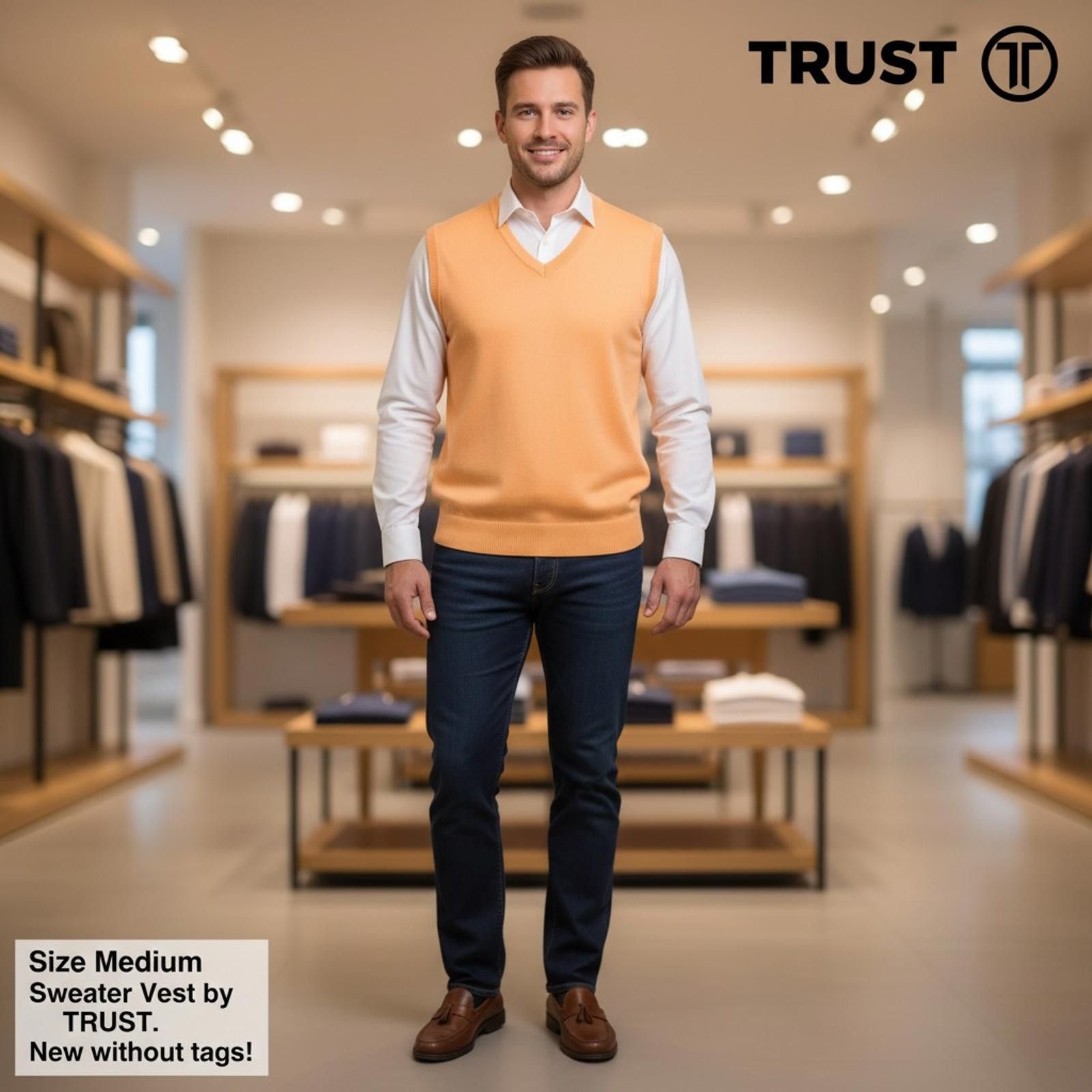 Trussardi Men's Medium Size Sweater Vest by TRUST in Peach Size US M / EU 48-50 / 2 - 1 Thumbnail