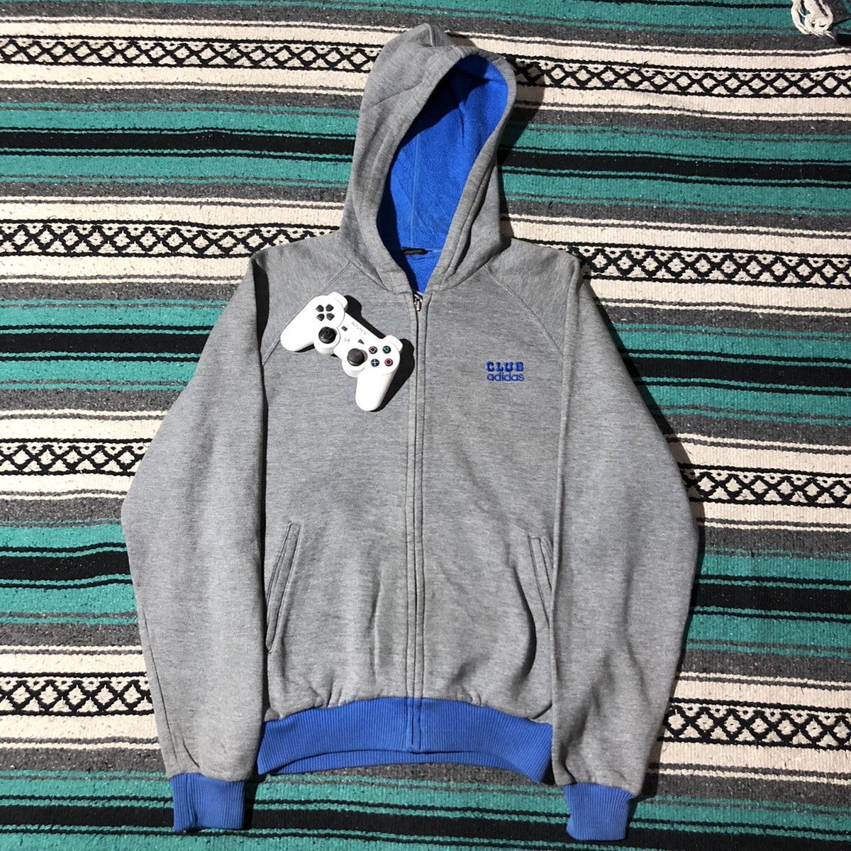 Adidas Vintage 80s Adidas Club Grey Zip Hoodie by Descente Size US L / EU 52-54 / 3 - 1 Thumbnail