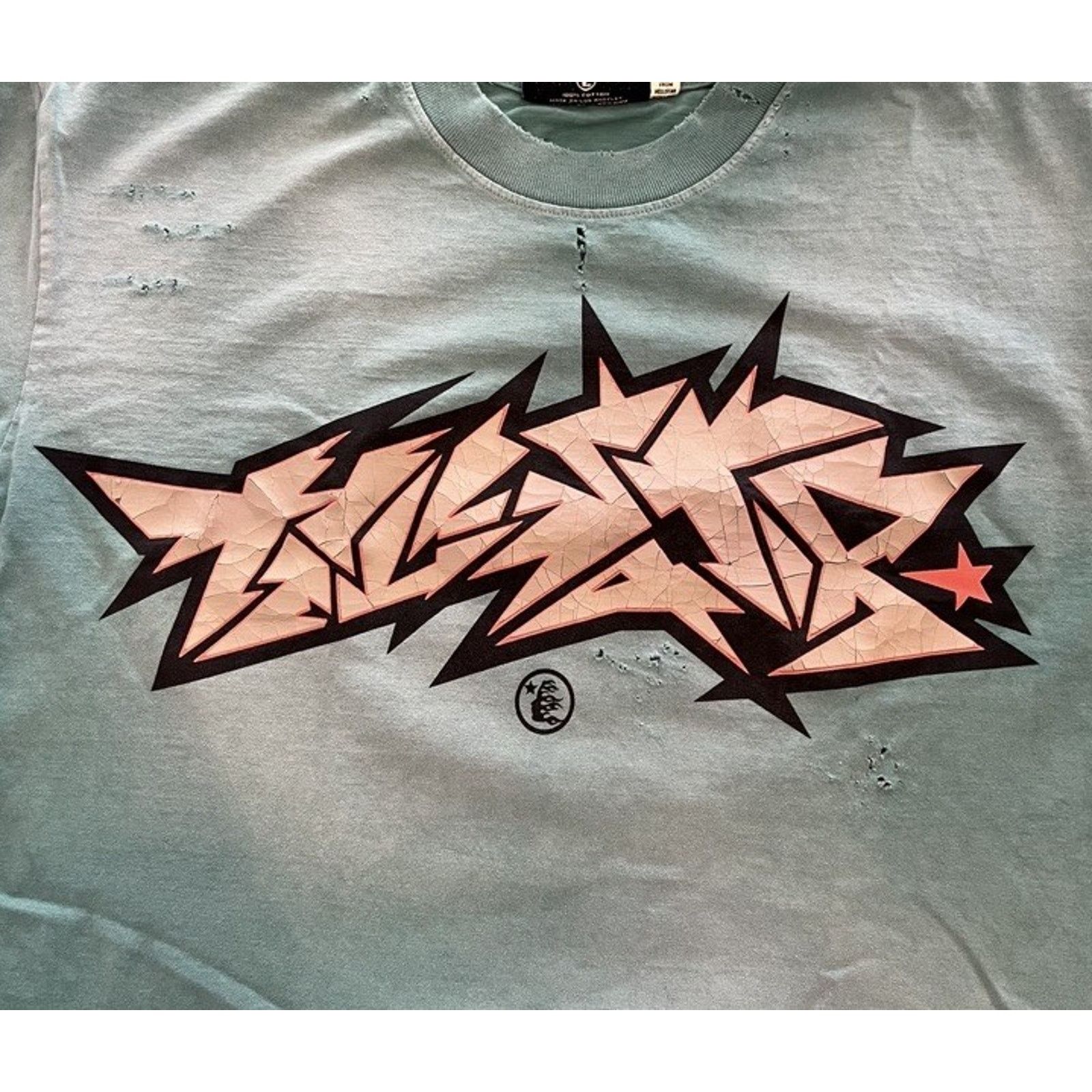 HELLSTAR Size L - Hellstar Crack Print Faded Distressed Green Shirt Size US L / EU 52-54 / 3 - 3 Thumbnail