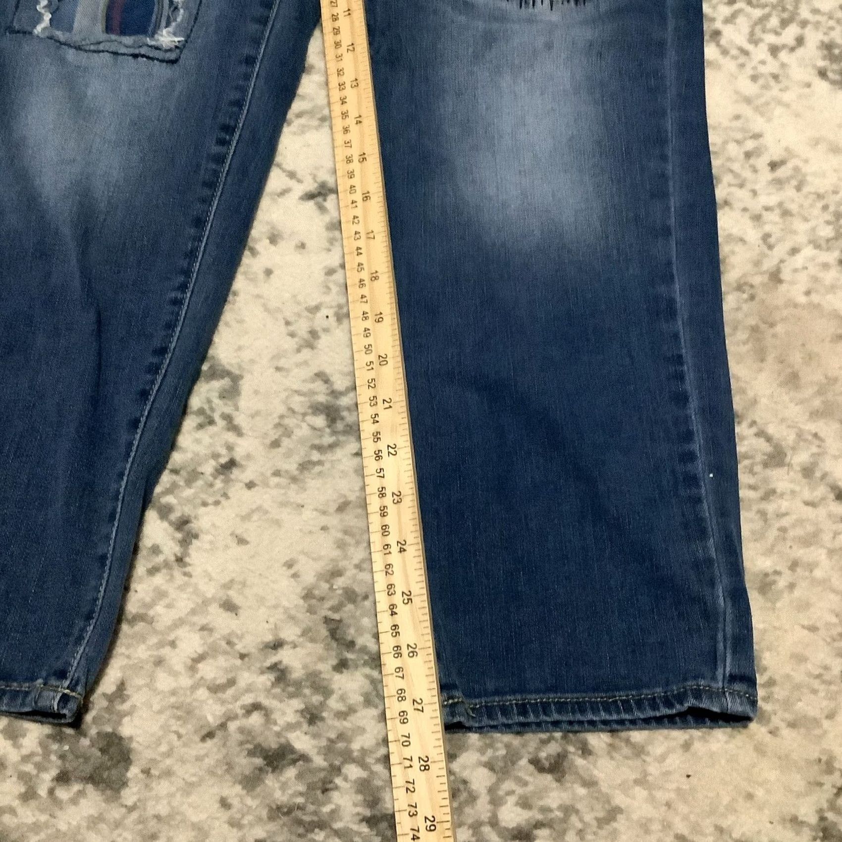 Denime EST 1946 Denim Jeans Women 6 Blue Patchwork Distressed Repaired Stretch Jeans 5-Pocket Straight Bohemian Grunge Patchwork Vintage: No Size 28" / US 6 / IT 42 - 5 Thumbnail