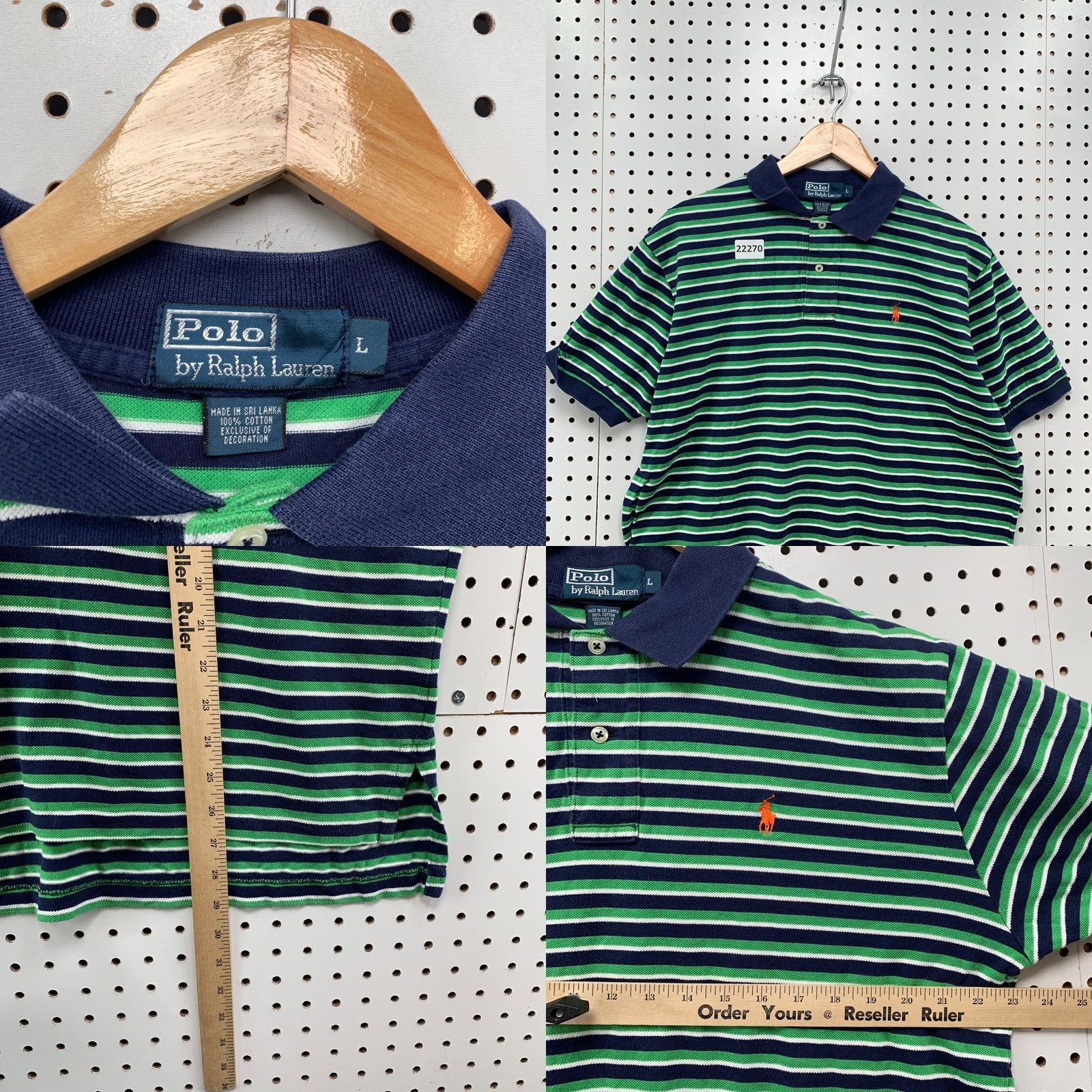Polo Ralph Lauren Polo Ralph Lauren Polo Shirt Large Mens Green Blue Striped Orange Pony 23x27 Size US L / EU 52-54 / 3 - 8 Thumbnail