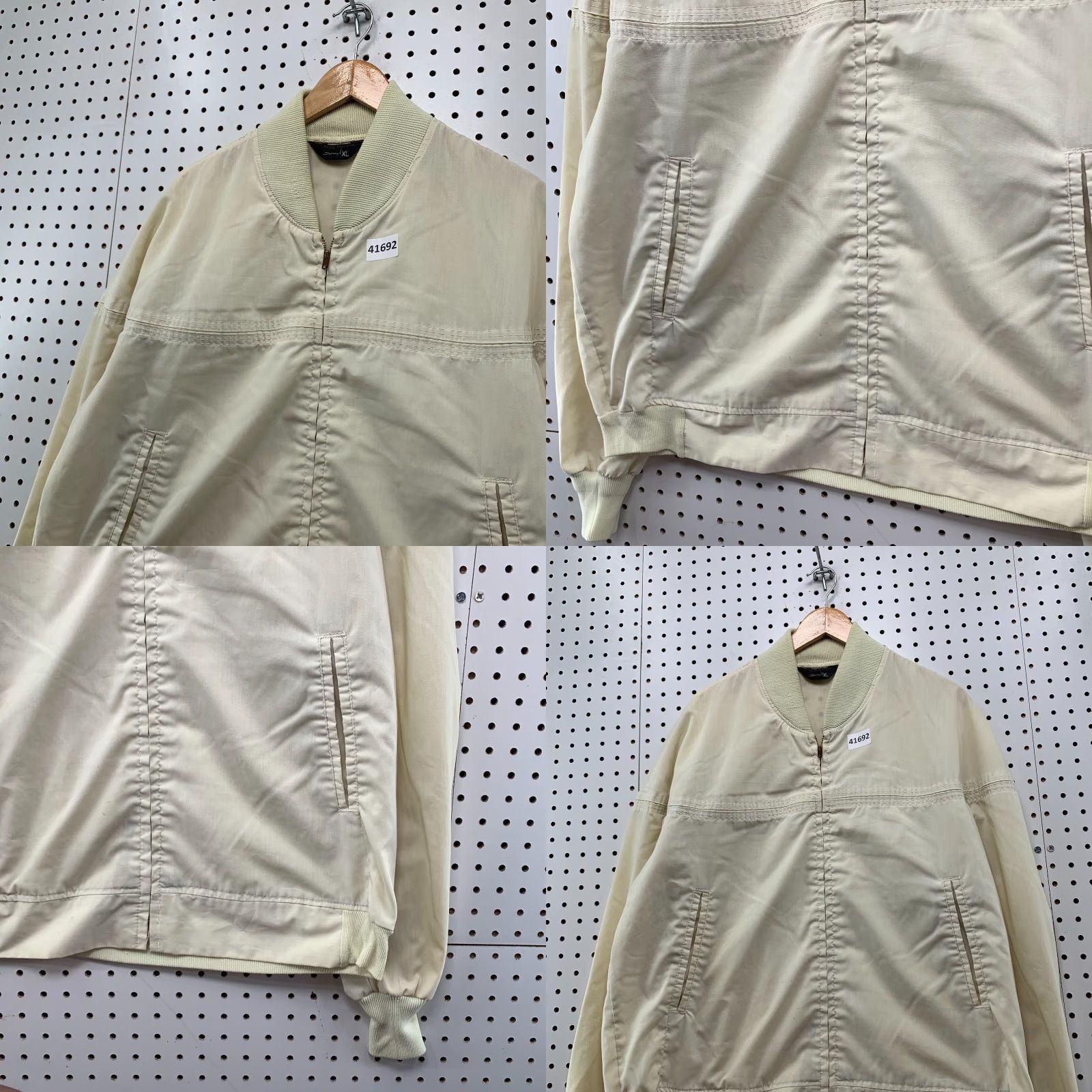 Penn VINTAGE J. C. Penney Lightweight Bomber Jacket Mens XL Ivory 70s Zipper Made USA 25x27 Mens Clothing Size US XL / EU 56 / 4 - 8 Thumbnail