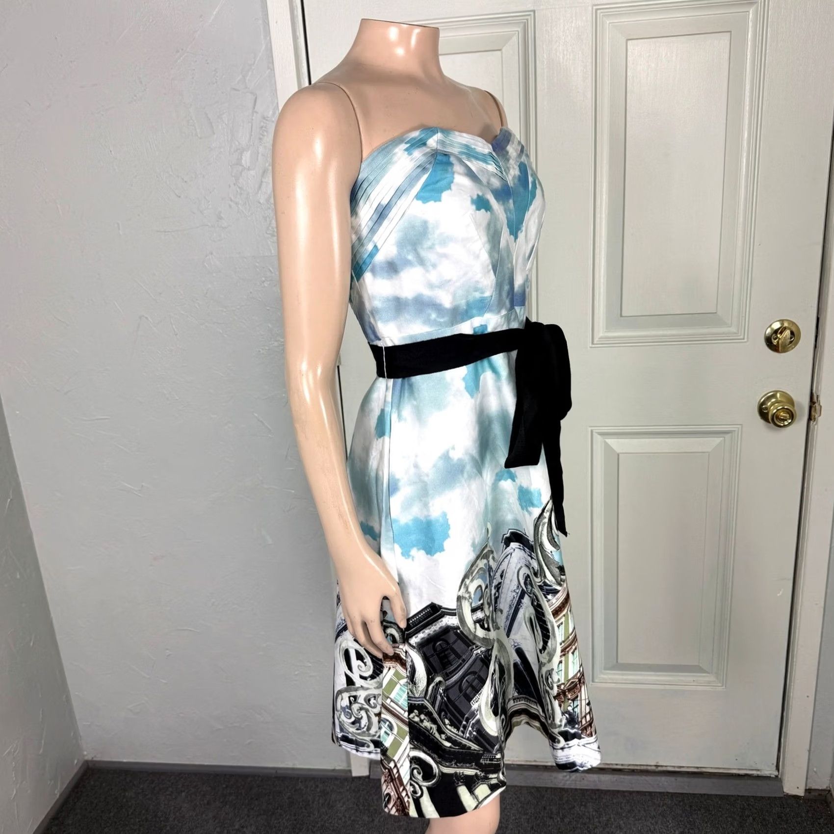 Anthropologie Anthropologie Womens Dress Skyward Scenic Strapless Cotton Knee Length Sleeveless Geometric Bohemian Casual Zip Blue 6 Size M / US 6-8 / IT 42-44 - 6 Thumbnail