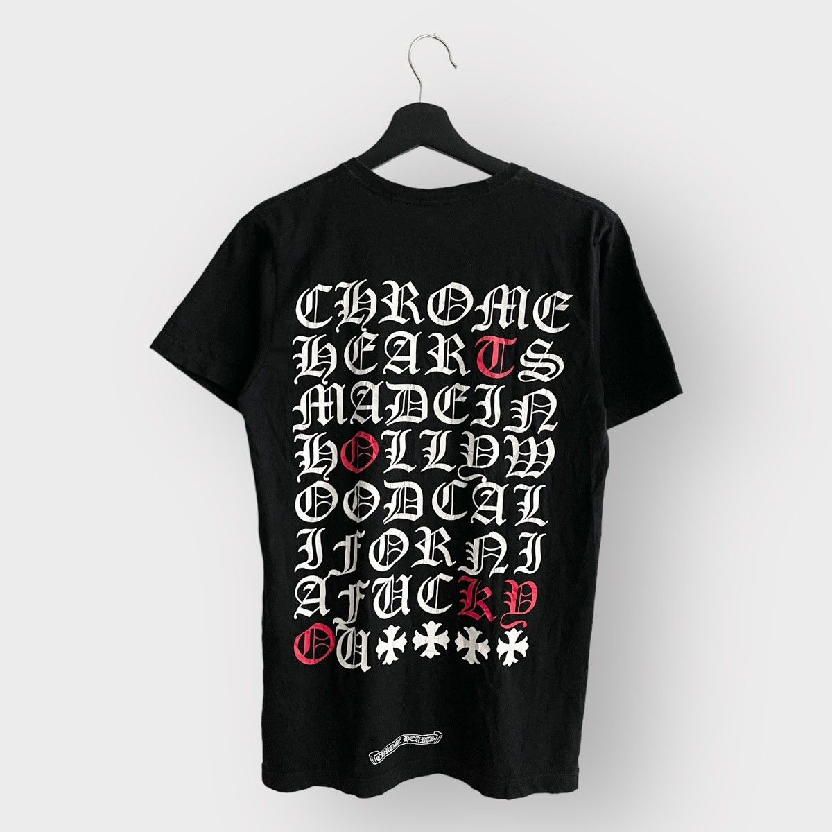 image of Steal! 2010S Chrome Hearts Eye Chart Scripts Horseshoe Tee in Black, Men's (Size Small)