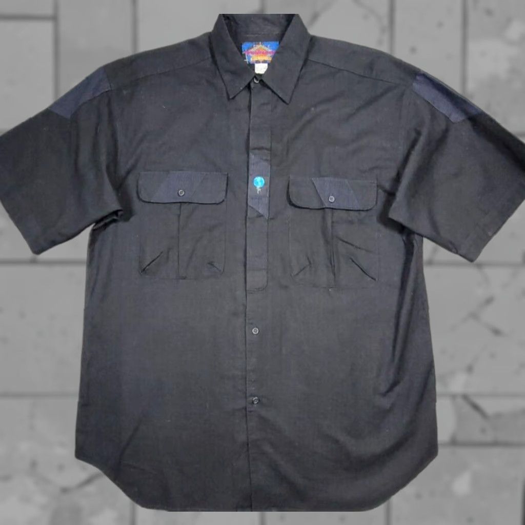 Vintage VINTAGE Weekends Shirt Men L Black Cotton Canvas Button-Up Embroidered Logo 90s Earth Day Military Casual Modern Fit Size US 33 - 1 Thumbnail