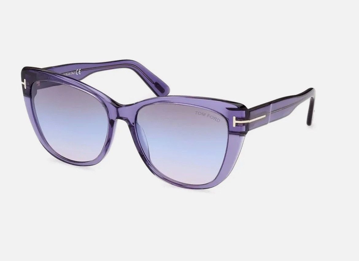 image of Tom Ford Nora Purple Mirror Cat Eye Plastic Sunglasses, Men's