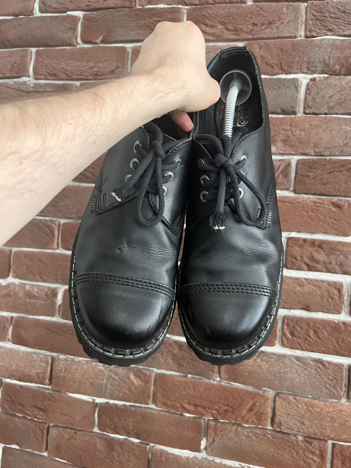 Leather Rare Vintage Steel Avant Garde Platform Derby Leather Boots Size US 12.5 / EU 45-46 - 9 Thumbnail
