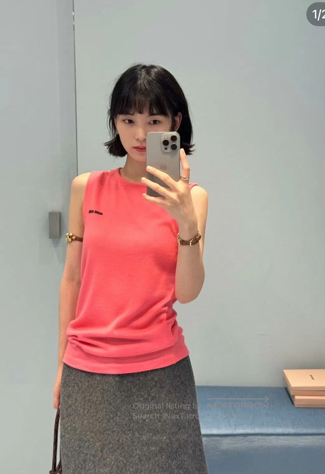 Miu Miu Miu Miu Pink Jacquard Logo Knit Vest. Size XS / US 0-2 / IT 36-38 - 7 Thumbnail