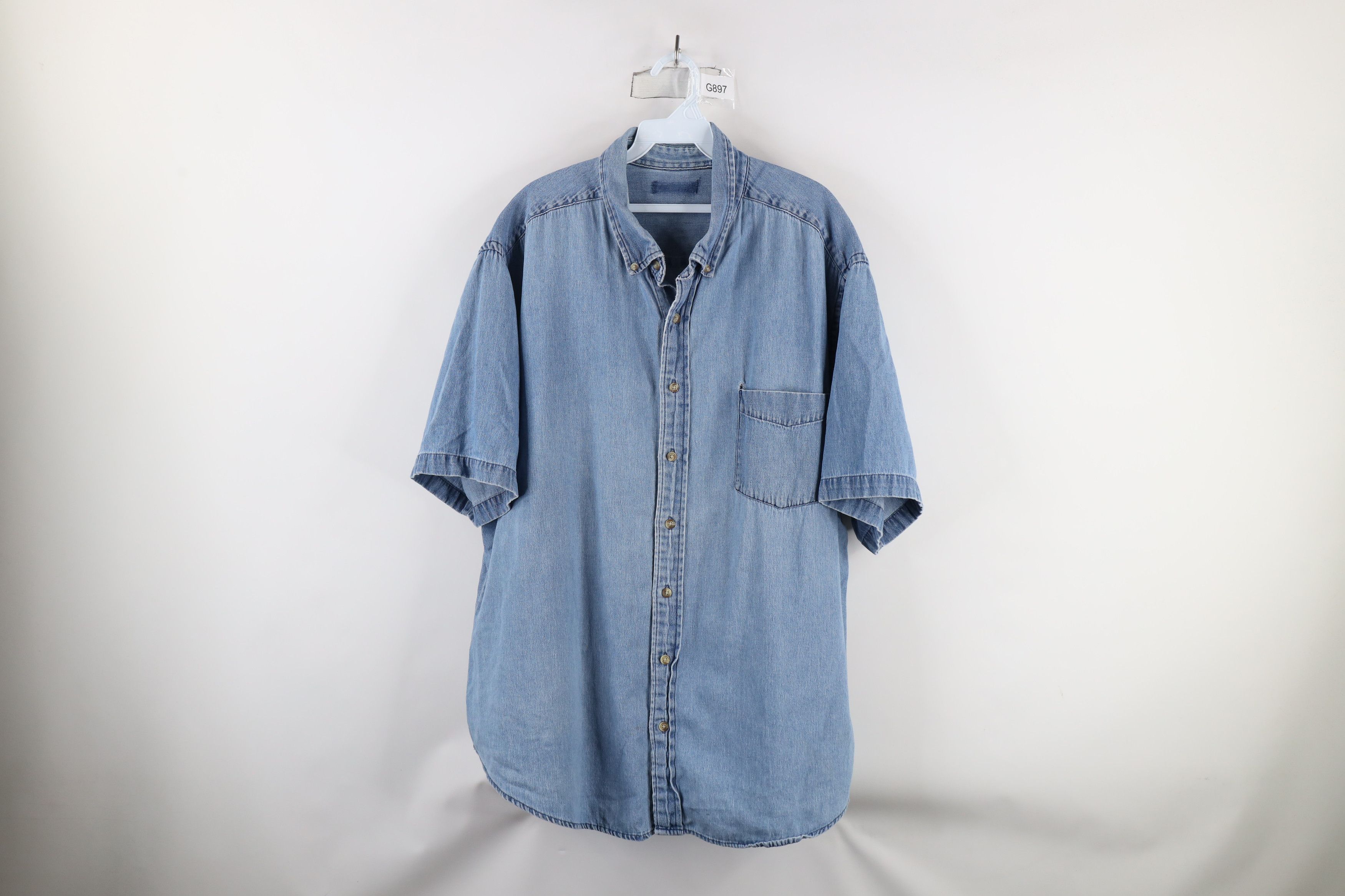 Vintage Vintage 90s Streetwear Short Sleeve Denim Button Down Shirt Size US XXL / EU 58 / 5 - 1 Thumbnail