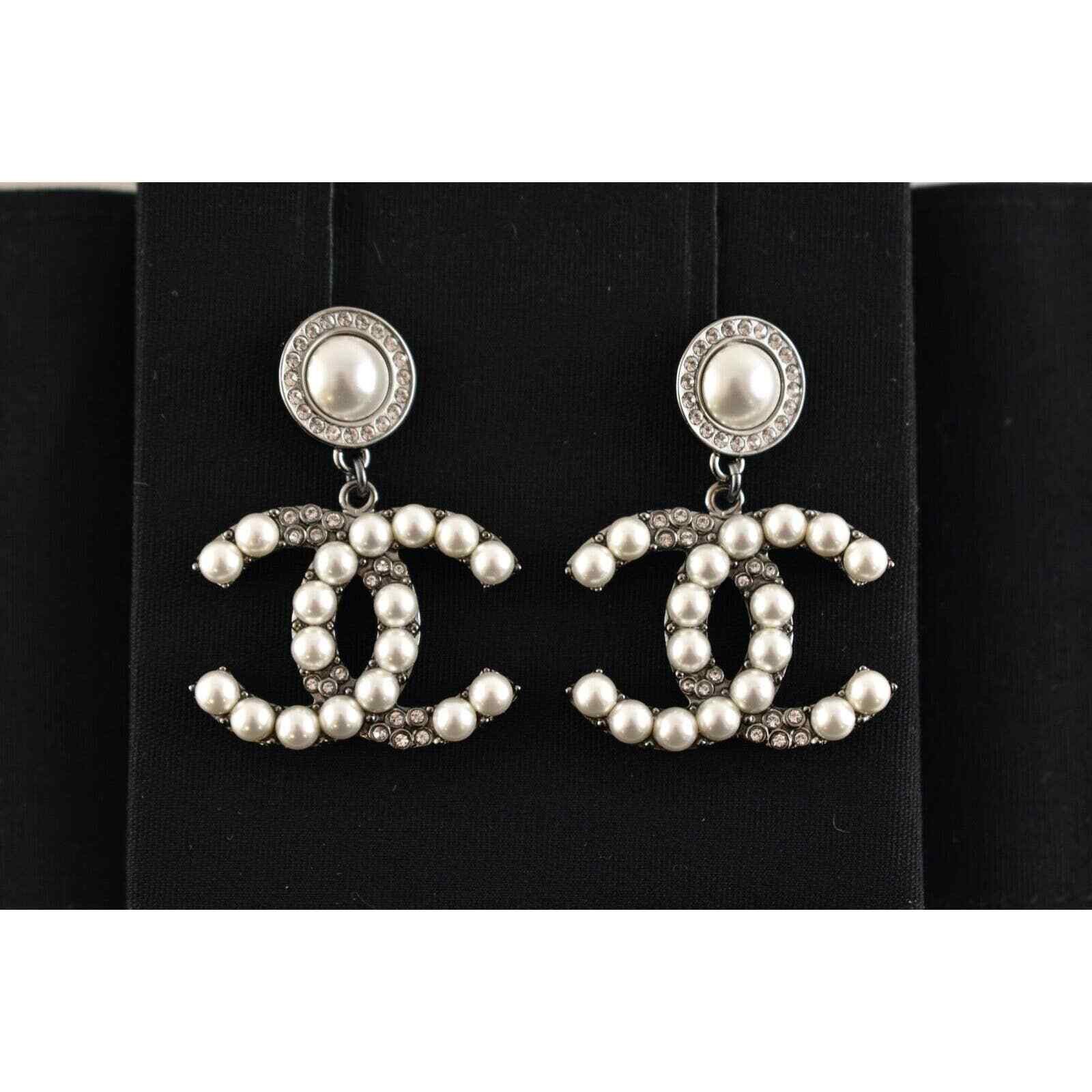 Chanel Chanel Ruthenium Pearl Large Dangle Drop Statement Earrings Size ONE SIZE - 3 Thumbnail