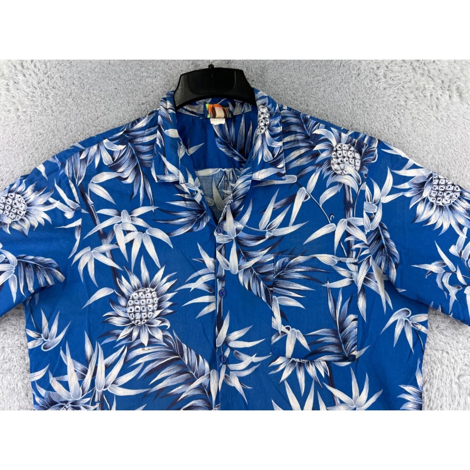 Vintage Hawaii Blues Shirt Adult Large Blue Bamboo Pineapple Print Button Up Mens Size US L / EU 52-54 / 3 - 4 Thumbnail