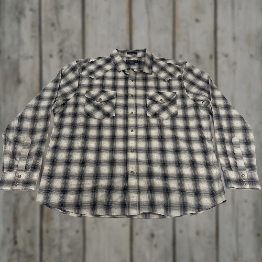 Pendleton Pendleton Mens XL Button-Up Shirt Pearl Button Gray Plaid Western L/S Cowboy N/A Size US XL / EU 56 / 4 - 1 Thumbnail