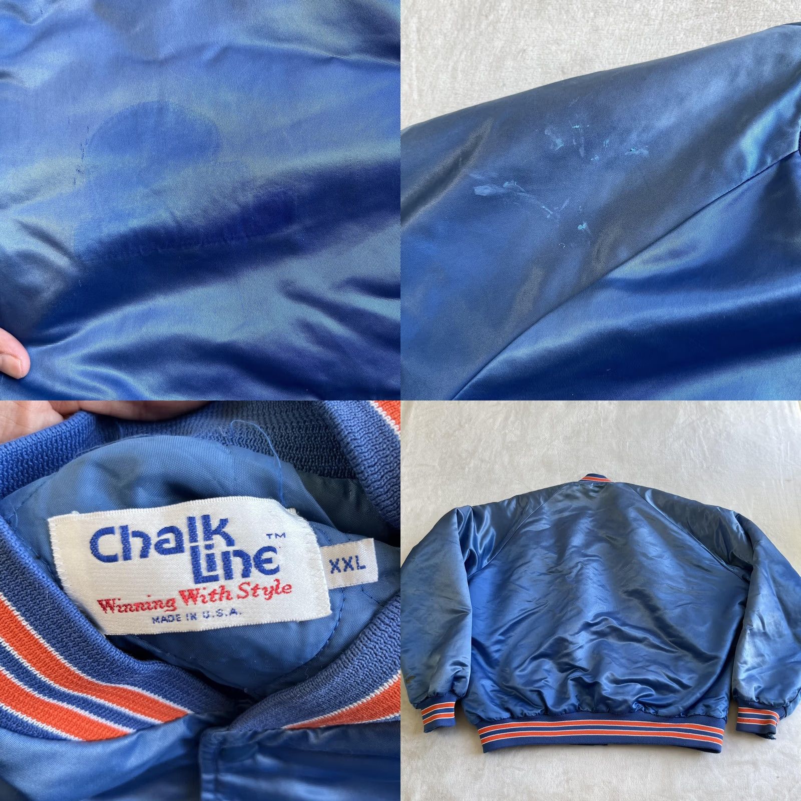 Chalk Line VINTAGE Chalk Line Jacket Mens 2XL Blue Satin Varsity Bomber USA Made Size US XXL / EU 58 / 5 - 8 Thumbnail