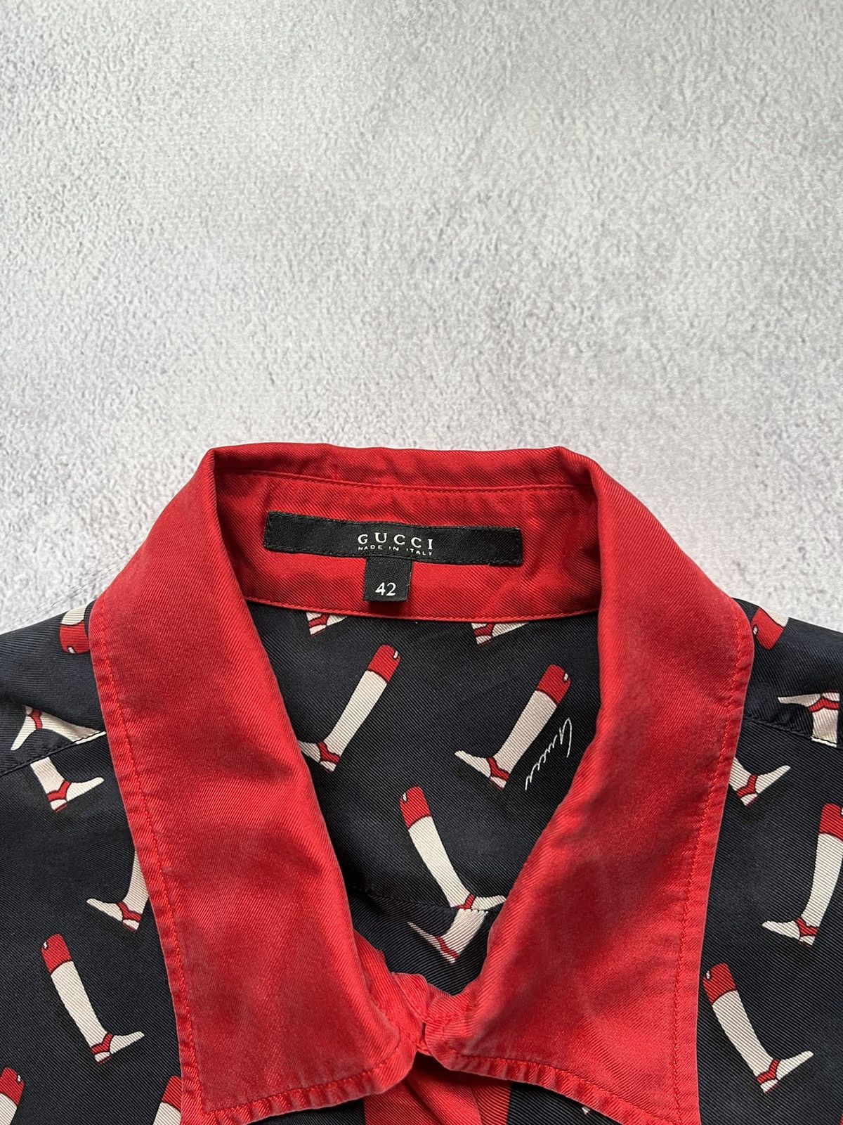 Gucci Gucci Vintage Navy Silk Riding Boot Print Shirt Size 42 Size M / US 6-8 / IT 42-44 - 5 Thumbnail