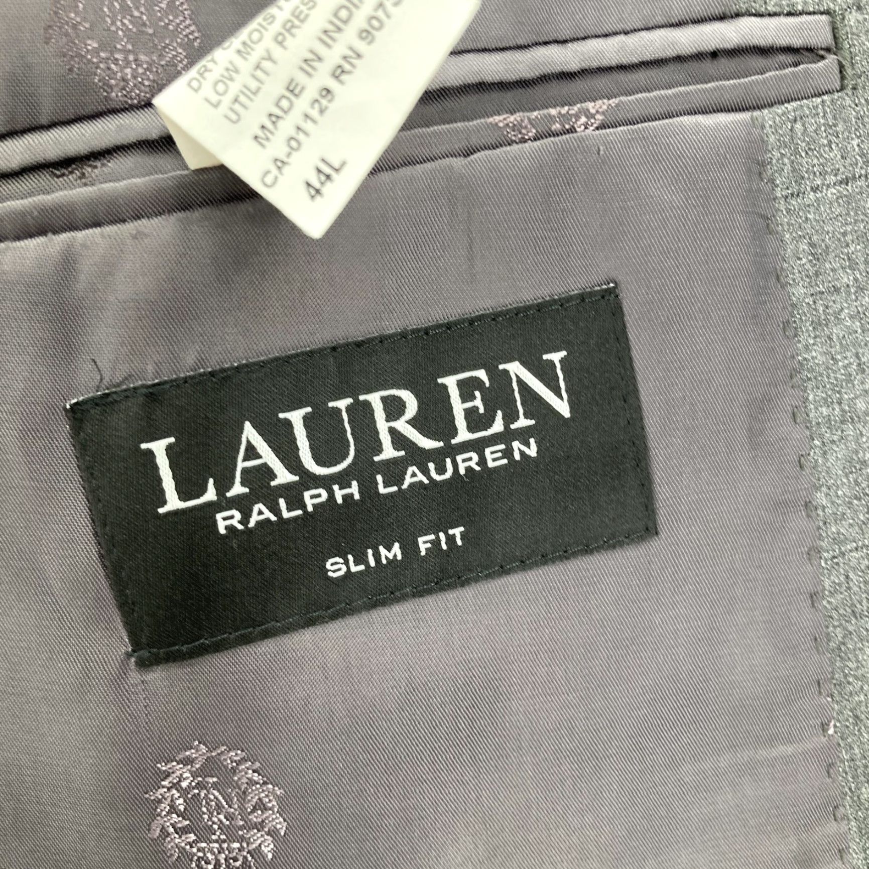 Ralph Lauren VINTAGE Lauren Ralph Lauren Blazer Mens Gray Slim Fit Wool Windowpane Two-Button Suit Jacket 44L Men Size 44R - 6 Thumbnail