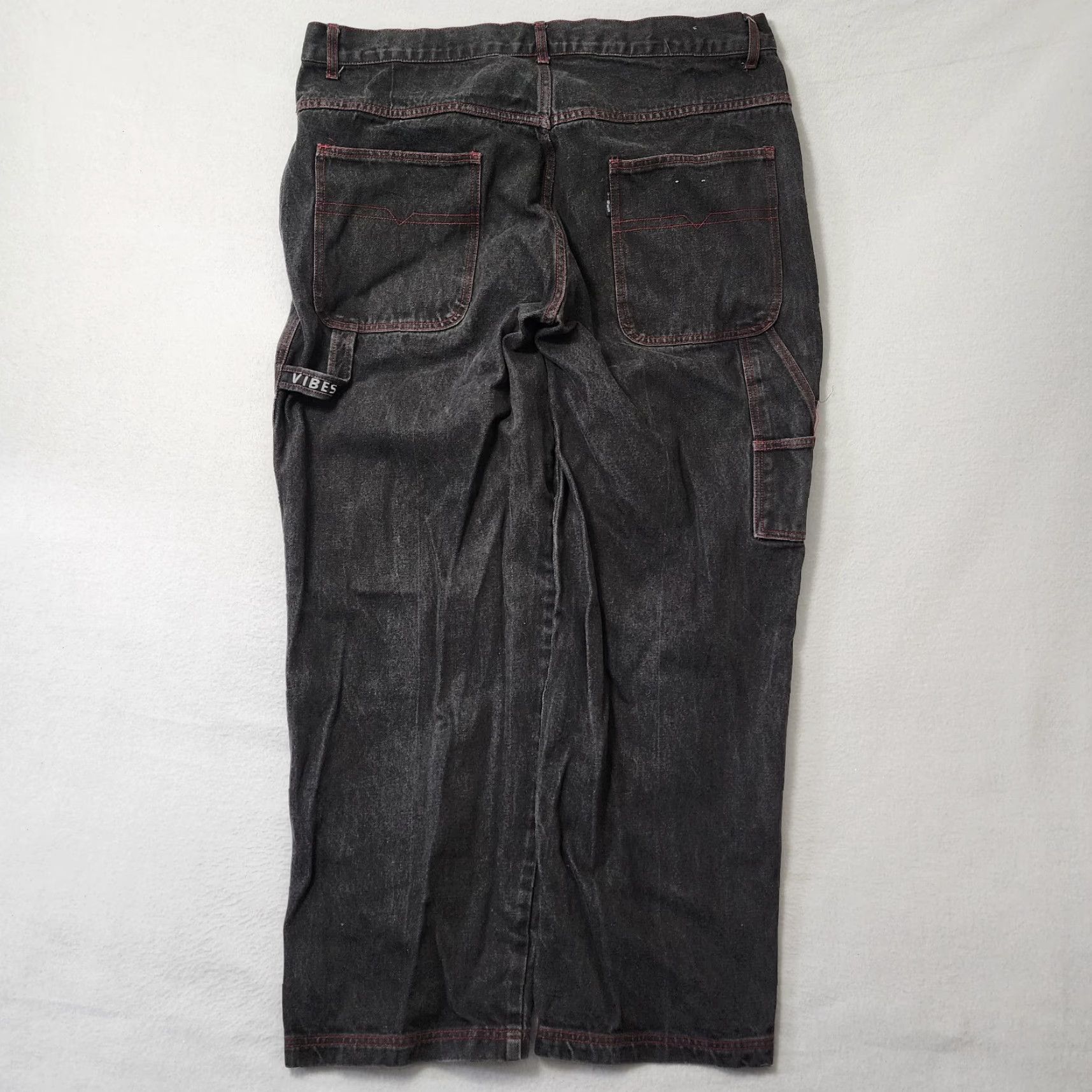 VIBE VINTAGE Vibes Jeans Mens 42x32 Black Red Carpenter Grunge Skater Utility Wide-Leg Size US 42 / EU 58 - 2 Thumbnail