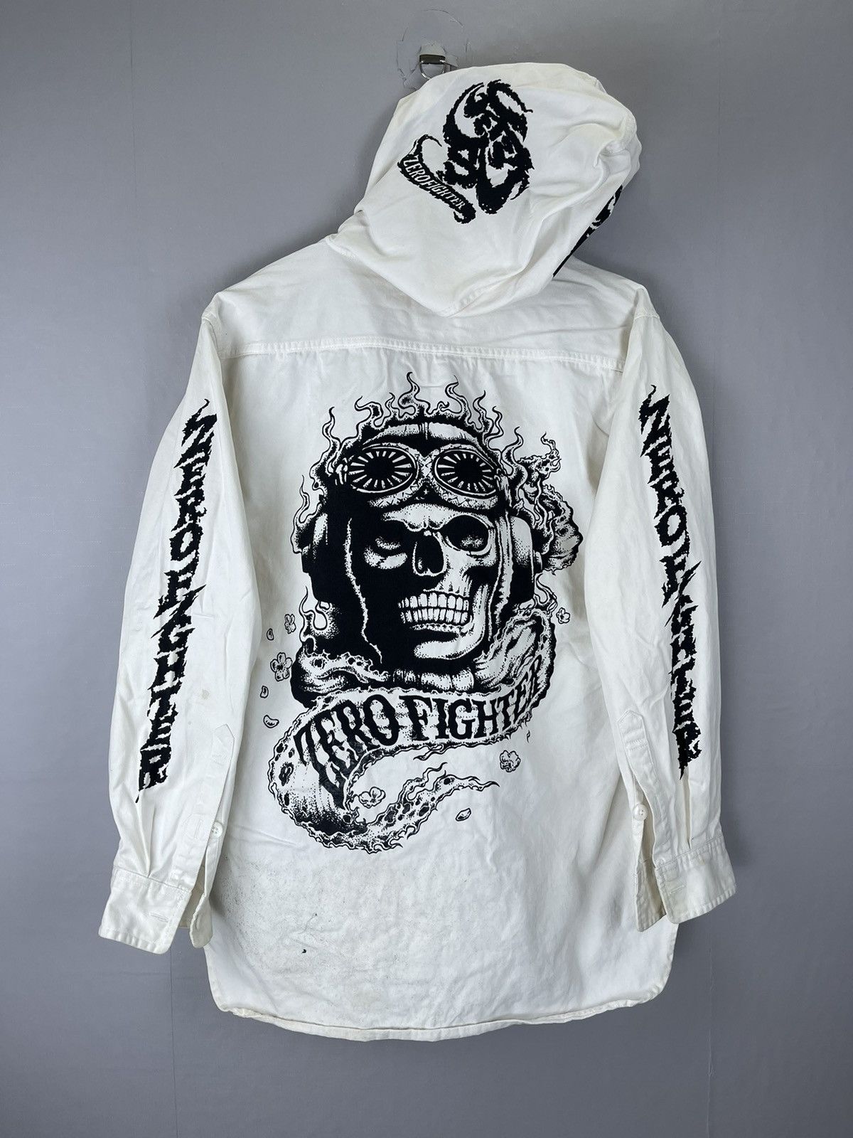 If Six Was Nine × Vintage VINTAGE ZERO FIGHTER Big Printed Army Skulls Button Hoodie Size US M / EU 48-50 / 2 - 4 Thumbnail