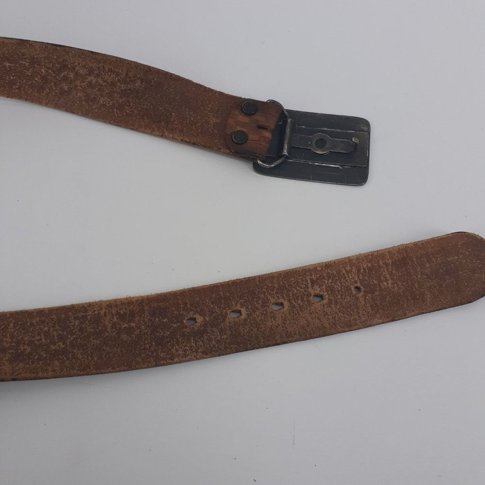 Other Men's Tooled Brown Leather Belt Basket Weave Shaggy Dog 34 Size 34 - 7 Thumbnail