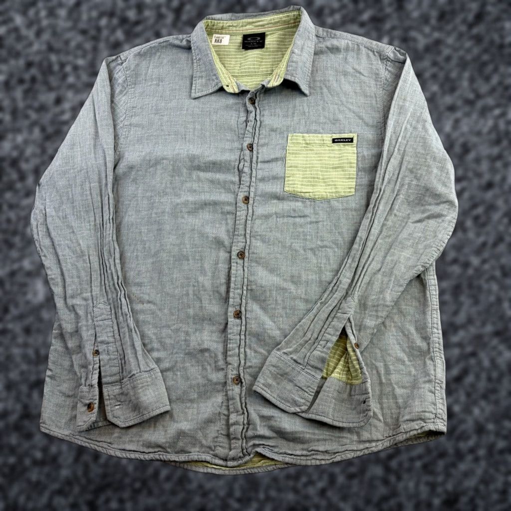 Oakley Oakley Shirt Mens L Gray Chambray Long Sleeve Button Up Contrast Pocket Size US L / EU 52-54 / 3 - 1 Thumbnail