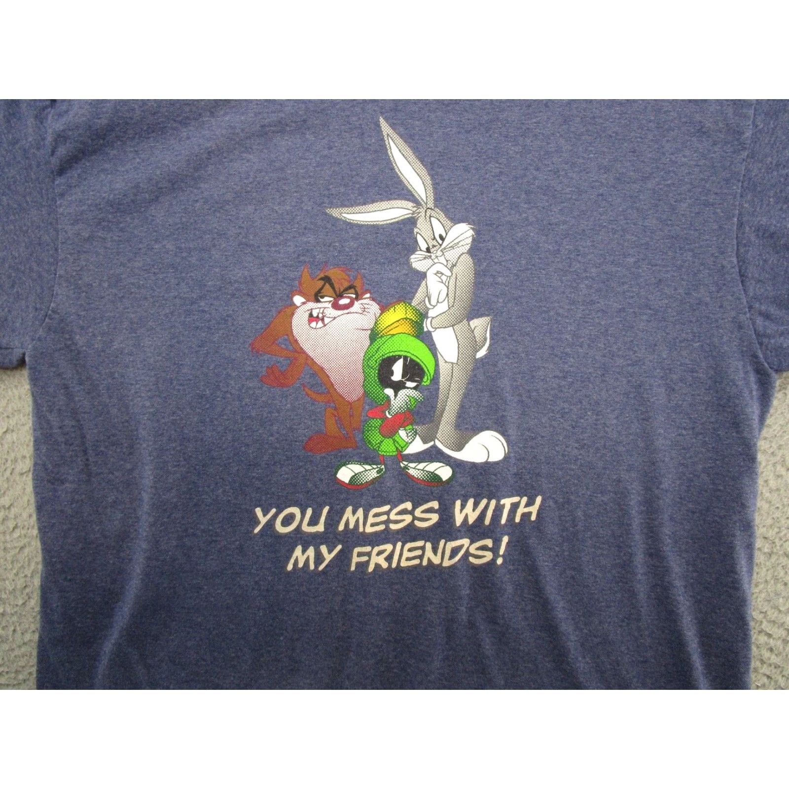 Vintage VTG Tweety Bird You Mess With Me You Mess With Friend Bugs Taz Shirt XL Blue Men T-Shirt Short Sleeve Size US XL / EU 56 / 4 - 6 Thumbnail