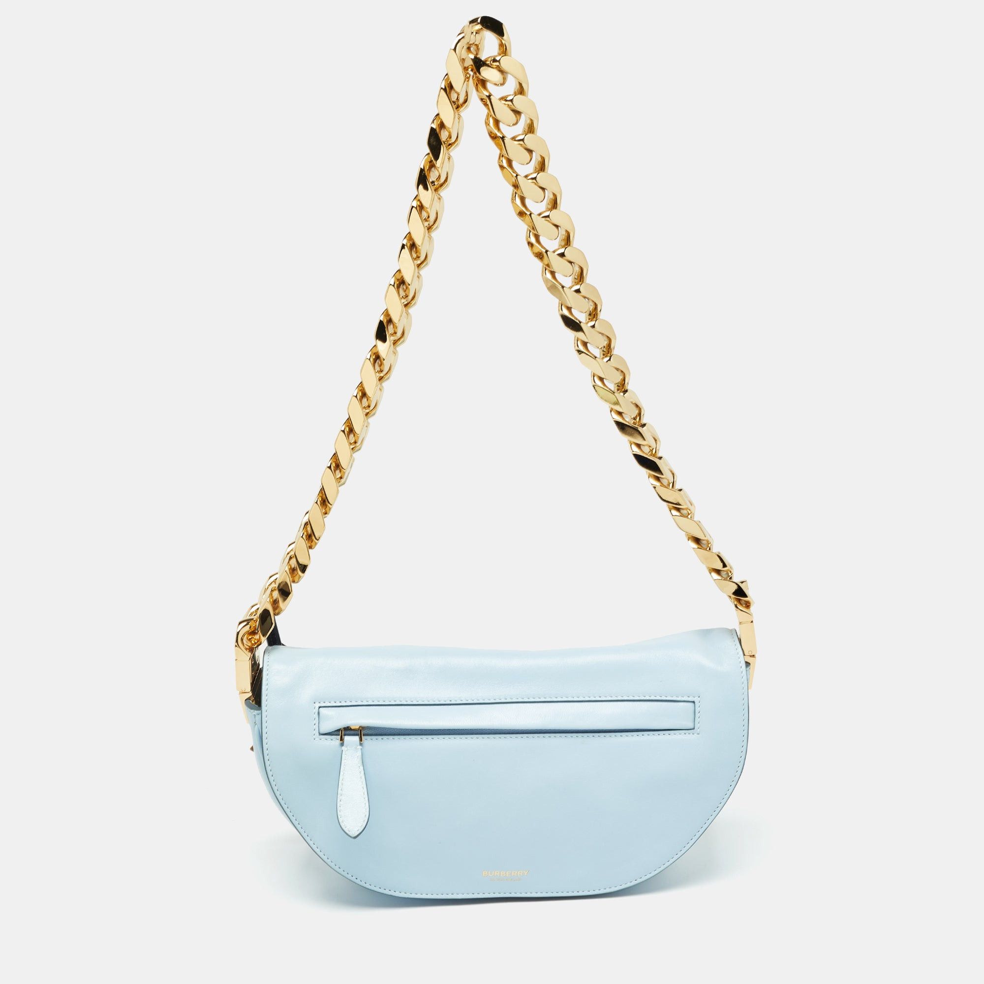image of Burberry Light Blue Soft Leather Small Olympia Bag, Women's