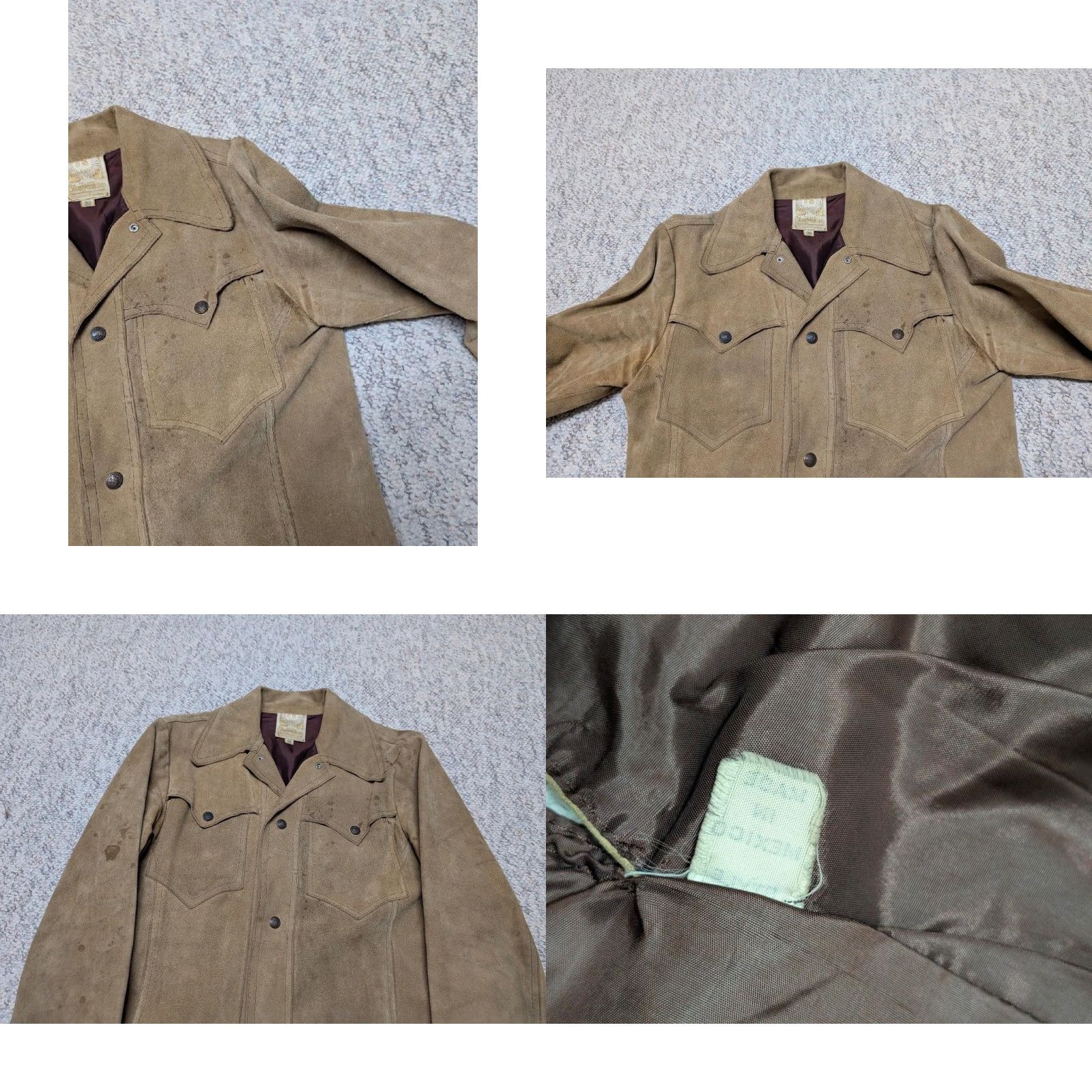 Vintage VINTAGE Western Jacket XS Brown Leather Split-Suede 36 Men Cowboys Trucker 1970s SHERWIN SHEYYNE Size US XS / EU 42 / 0 - 8 Thumbnail