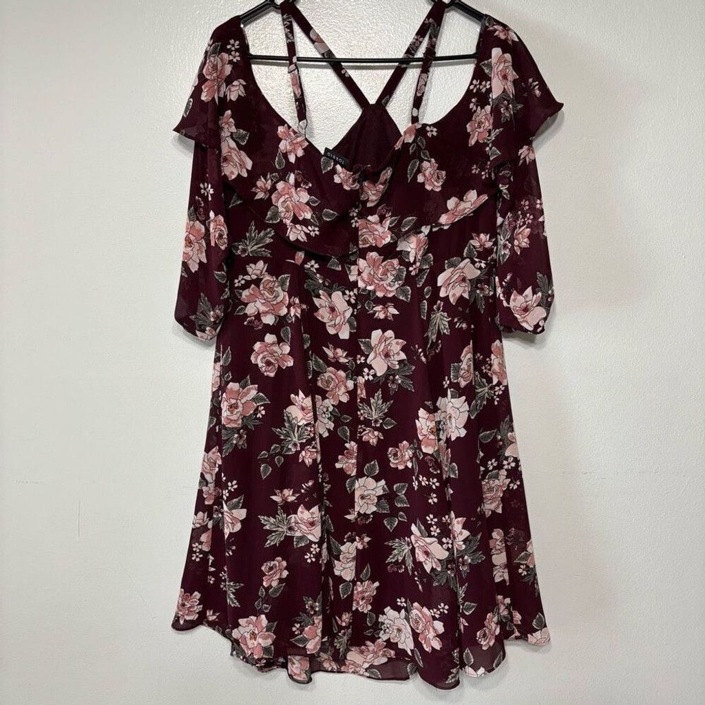 Torrid Torrid Black Floral Off Shoulder Mini Dress With Cross Back Size XL / US 12-14 / IT 48-50 - 1 Thumbnail