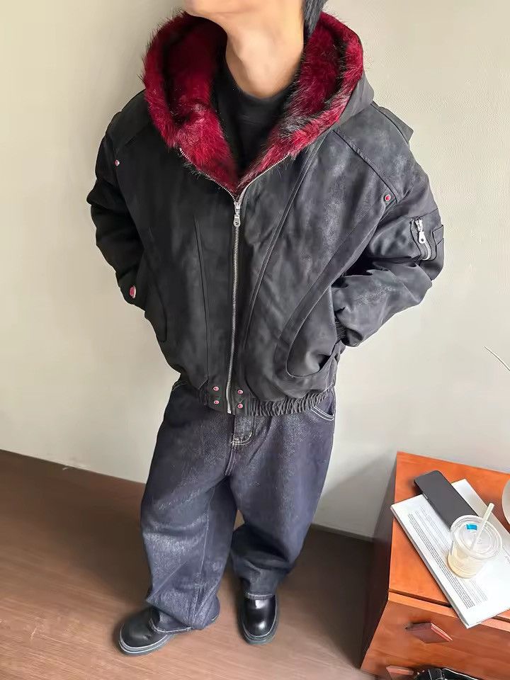 Other Washed Y2k Warm Hooded Streetwear Fur Jacket Coat Size US XL / EU 56 / 4 - 3 Thumbnail