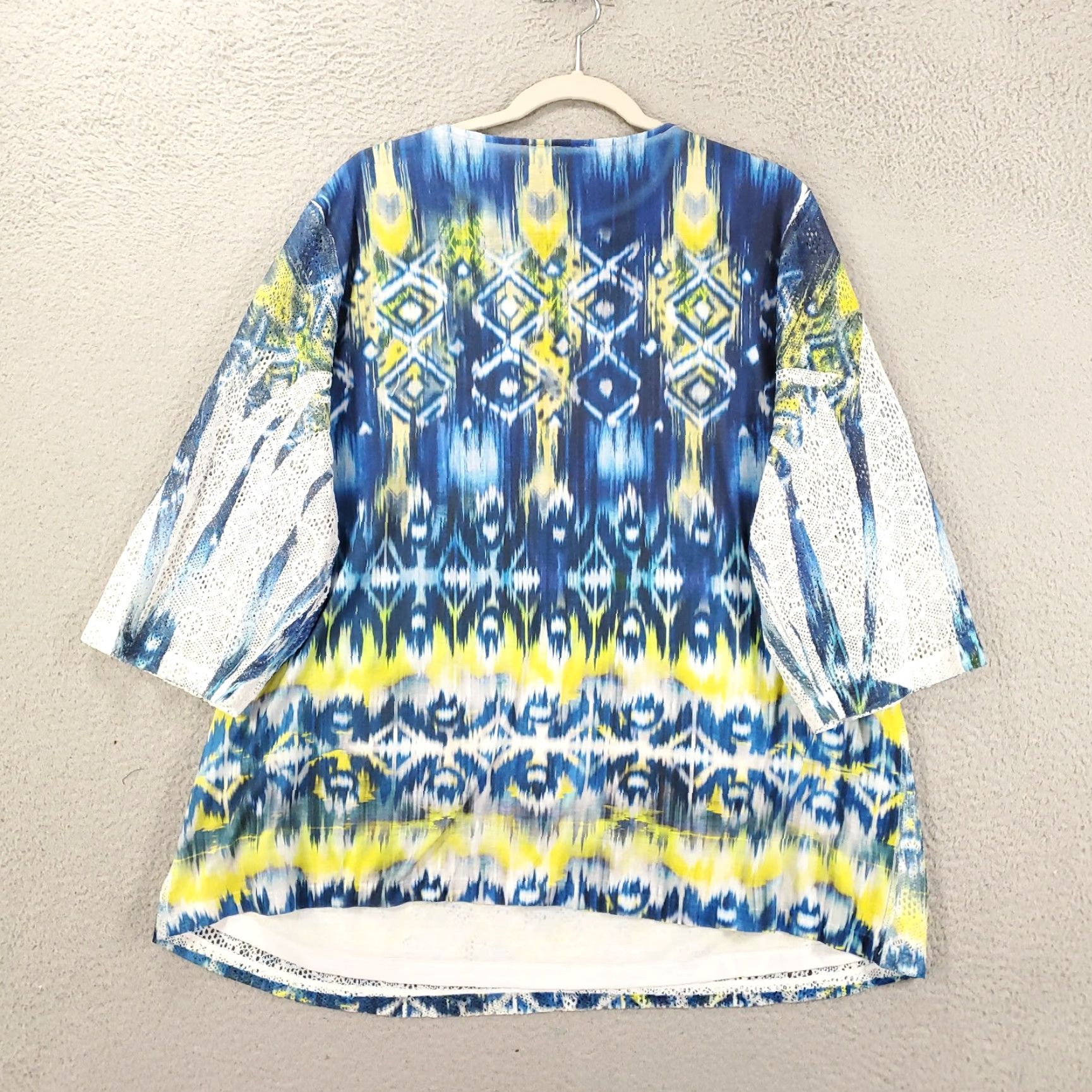 Vintage Catherines Liz & Me Top Womens 1X Blue Green Geometric Rhinestone Lightweight Tunic Blouse Casual Shirt Size XL / US 12-14 / IT 48-50 - 7 Thumbnail