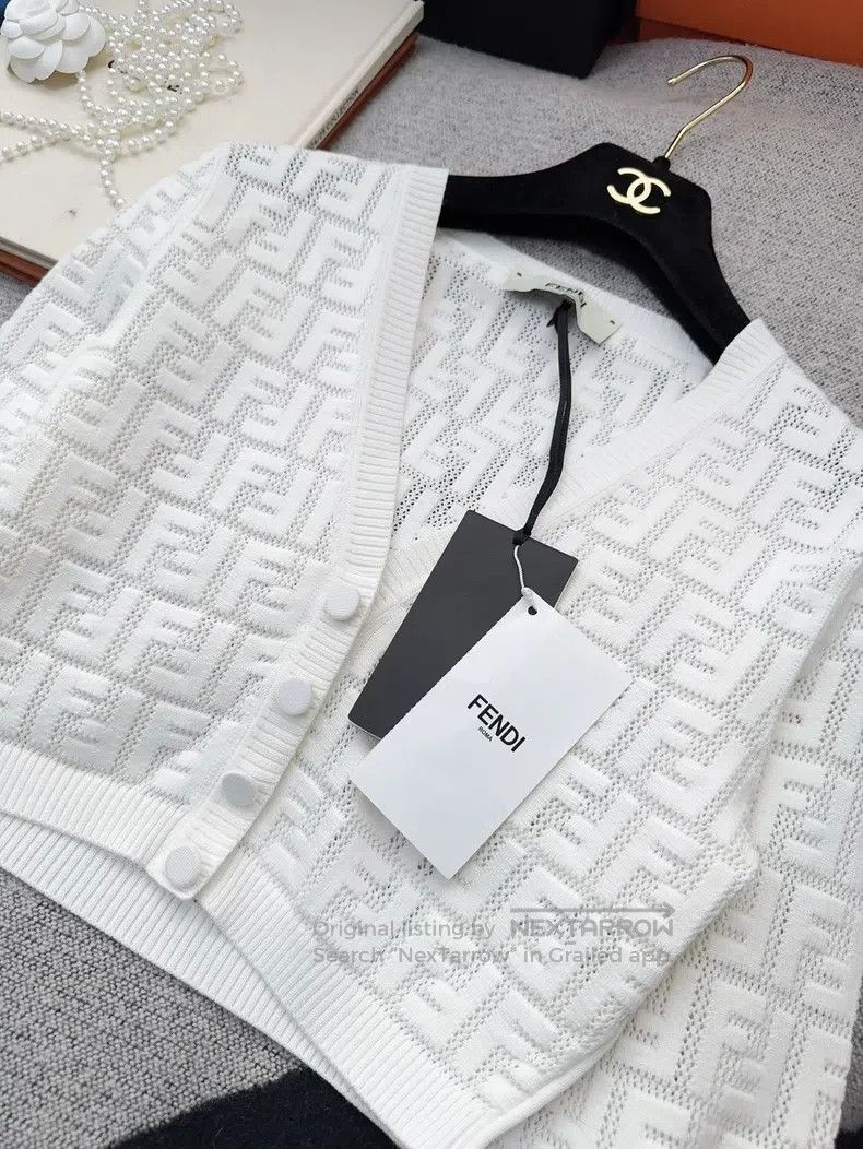 Fendi Fendi White FF Printed Cut-Out Short Open Cardigan Jacket Size XS / US 0-2 / IT 36-38 - 9 Thumbnail