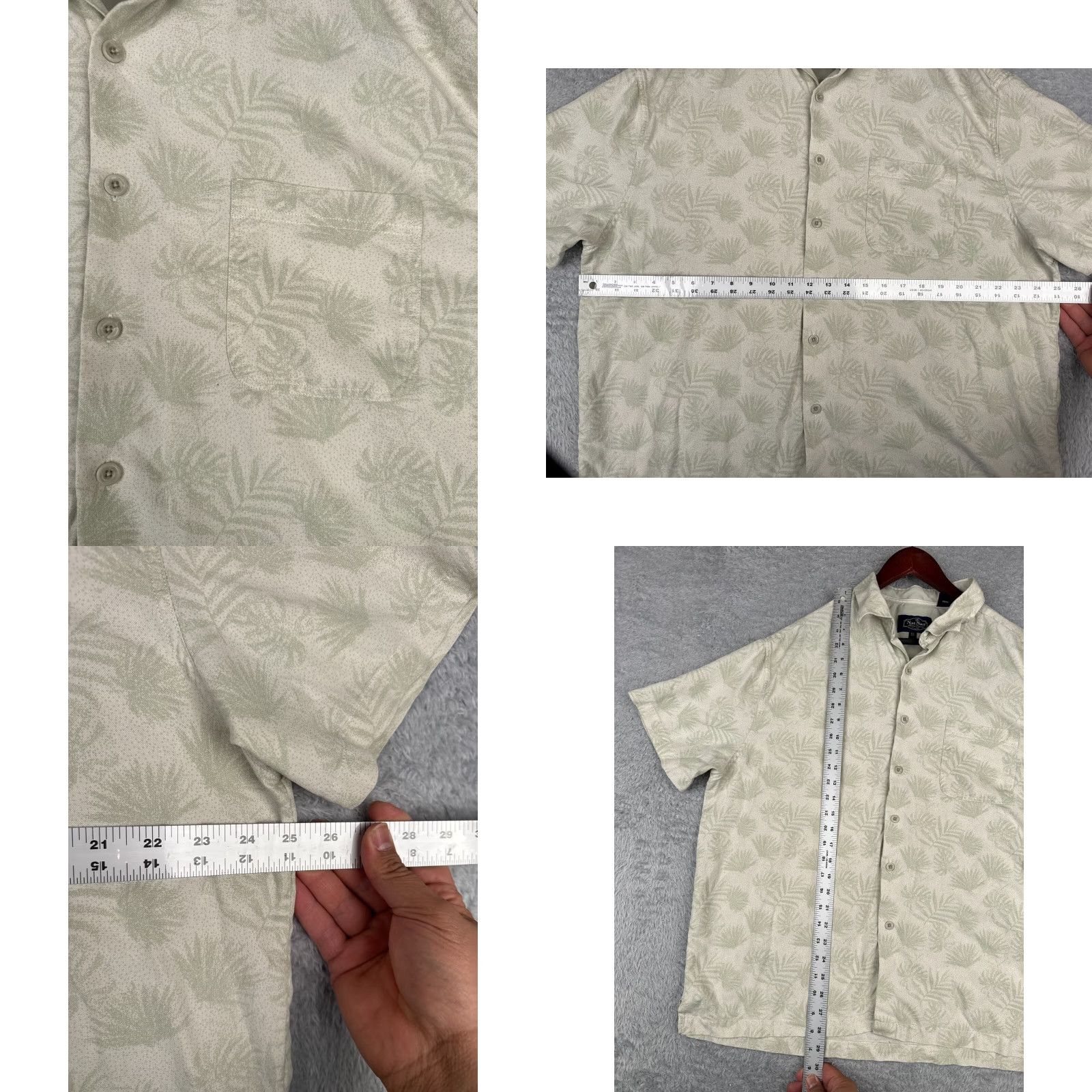 Nat Nast Nat Nast Shirt Mens XL Beige Green Palm Leaf Print Silk Blend Hawaiian Button-Up Casual Shirt Size US XL / EU 56 / 4 - 8 Thumbnail