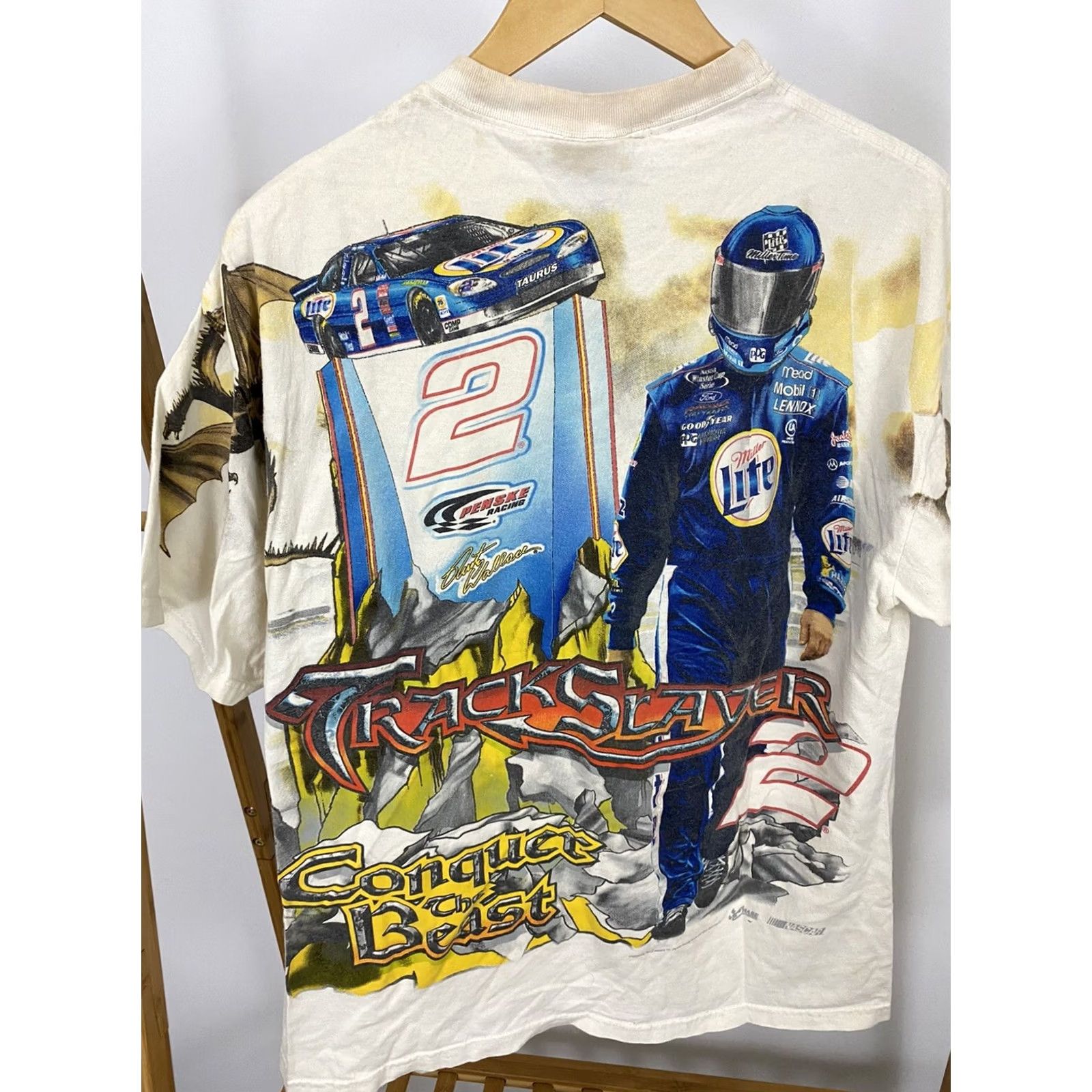 Chase Authentics VTG Rusty Wallace TRACKSLAYER Dragon NASCAR All Over Print Chase T-Shirt Size M Men Cream Short Sleeve Size US M / EU 48-50 / 2 - 4 Thumbnail
