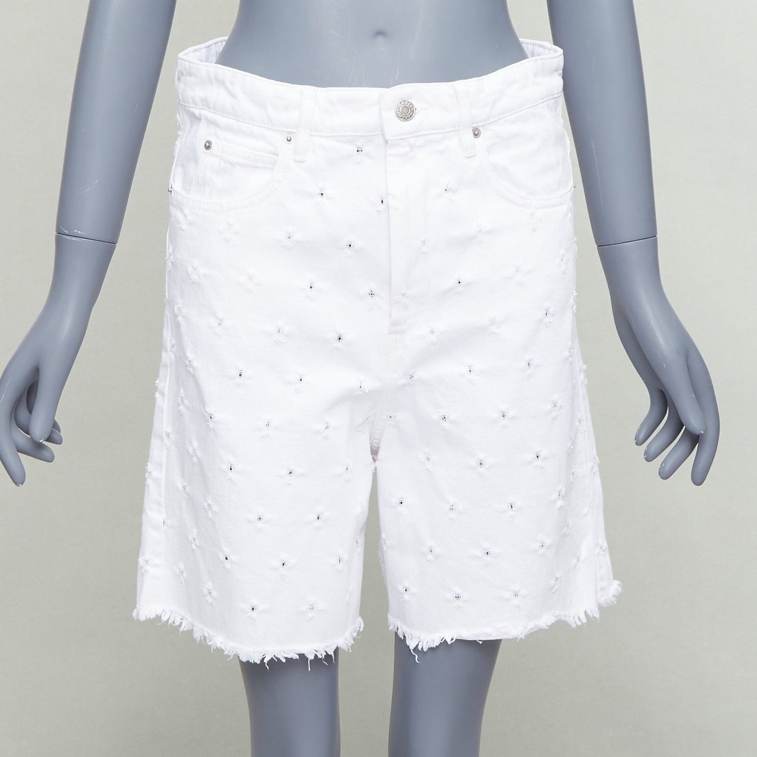 ISABEL MARANT ETOILE Liny white hole punched frayed denim shorts