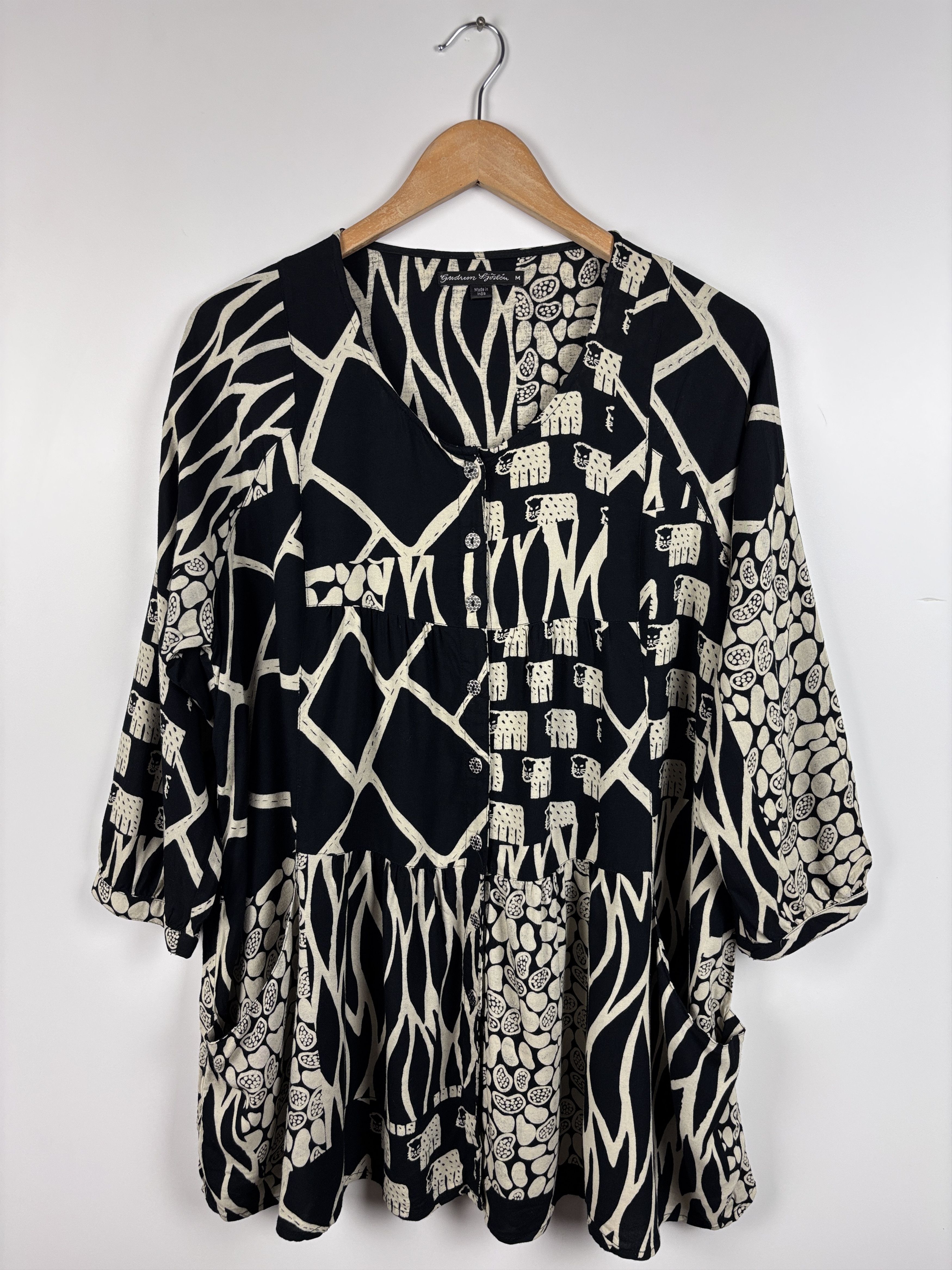 Gudrun Sjoden Gudrun Sjoden Animal Print Button Shirt Tunic Black Beige M Size M / US 6-8 / IT 42-44 - 1 Thumbnail