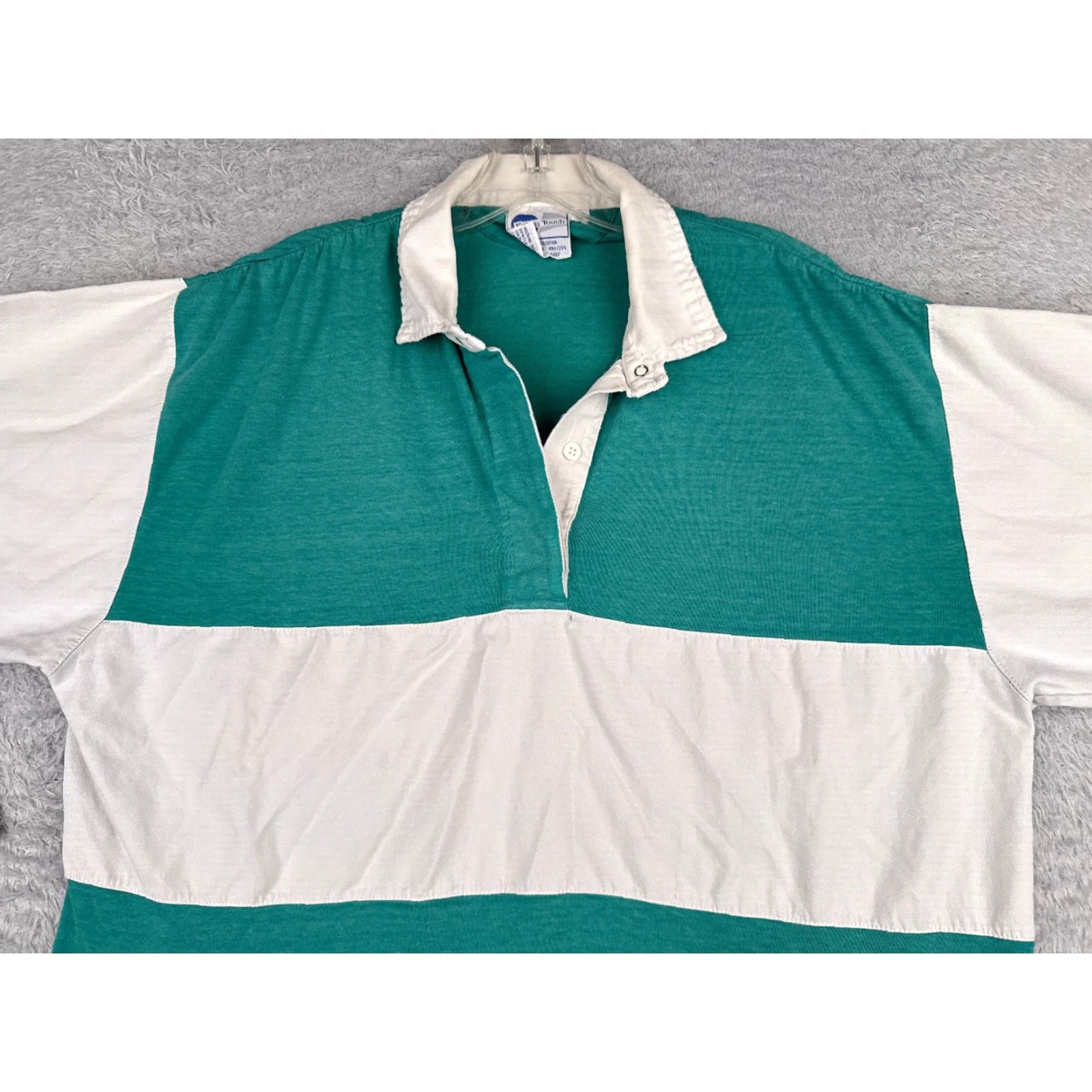 Vintage VINTAGE Extra Touch Polo Shirt Women 24W Blue Stripe Polyester Blend Long Sleeve Rugby Shirt Womens Size 4XL / US 24-26 - 4 Thumbnail