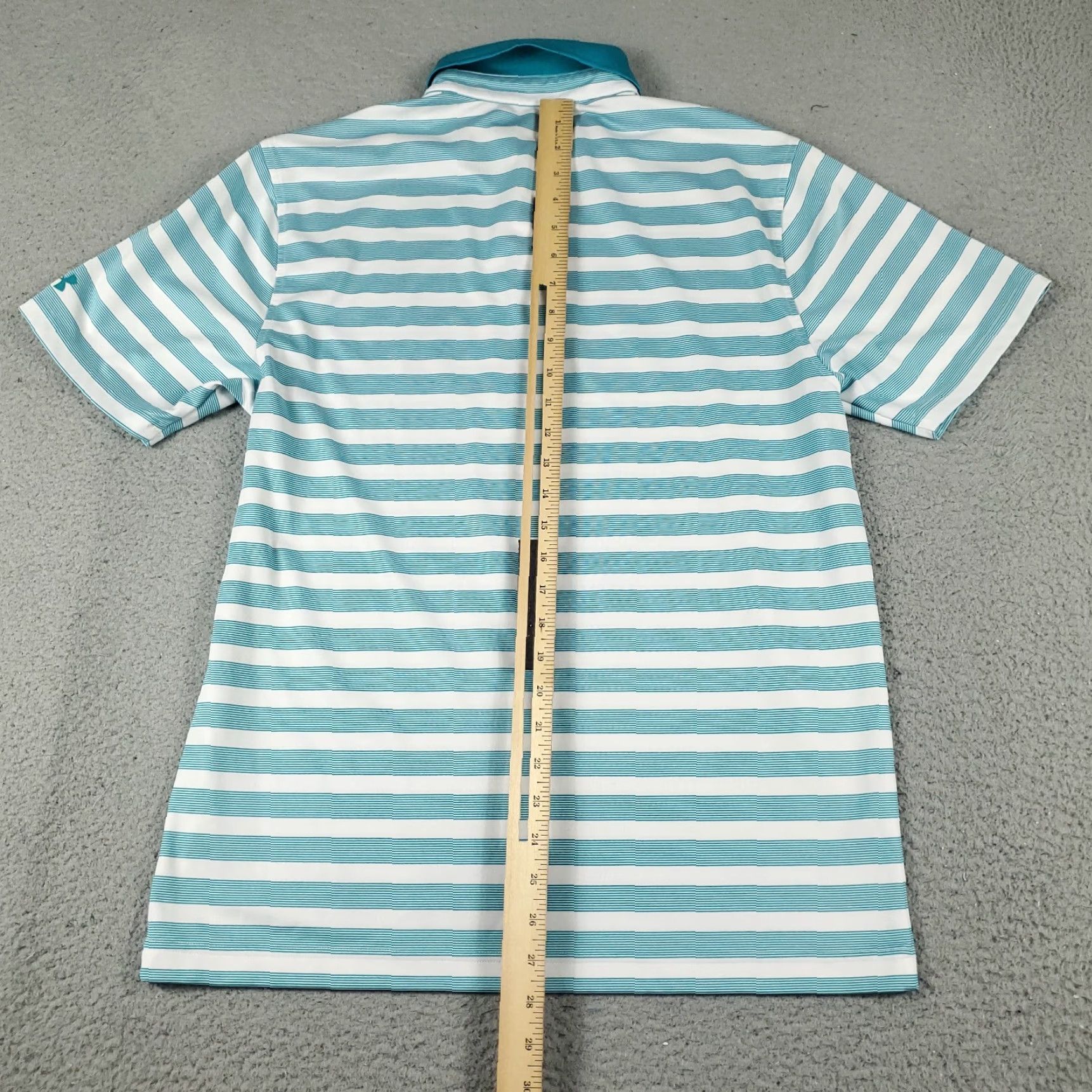 Under Armour Under Armour Polo Shirt Mens M Blue White Striped Short Sleeve Polo Shirt Mens Blue Striped 100% Polyester Regular Casual Sports Logo Front Mens Size US M / EU 48-50 / 2 - 5 Thumbnail