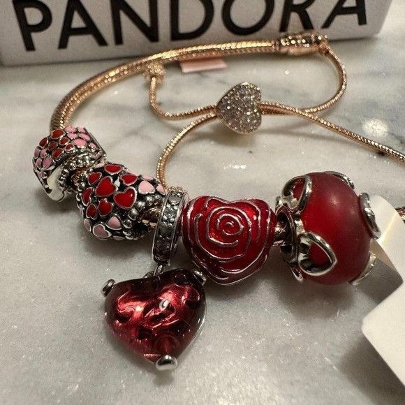 pandora Pandora Genuine ROSE GOLD SLIDER Chain Bracelet, Love & Hear Size ONE SIZE - 1 Thumbnail