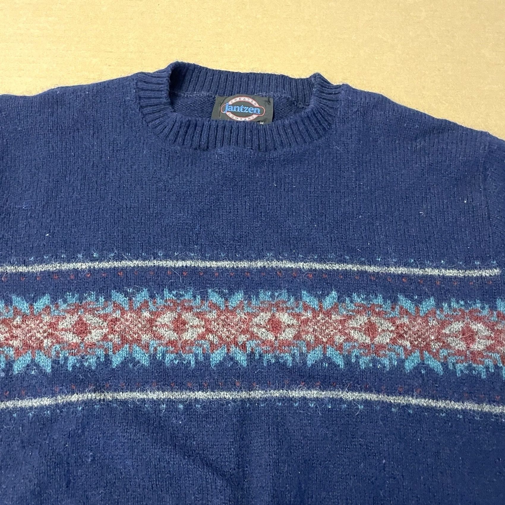 Jantzen VINTAGE Jantzen Sweater Womens Medium Blue Pullover Geometric Knit 90s Ladies Size M / US 6-8 / IT 42-44 - 3 Thumbnail