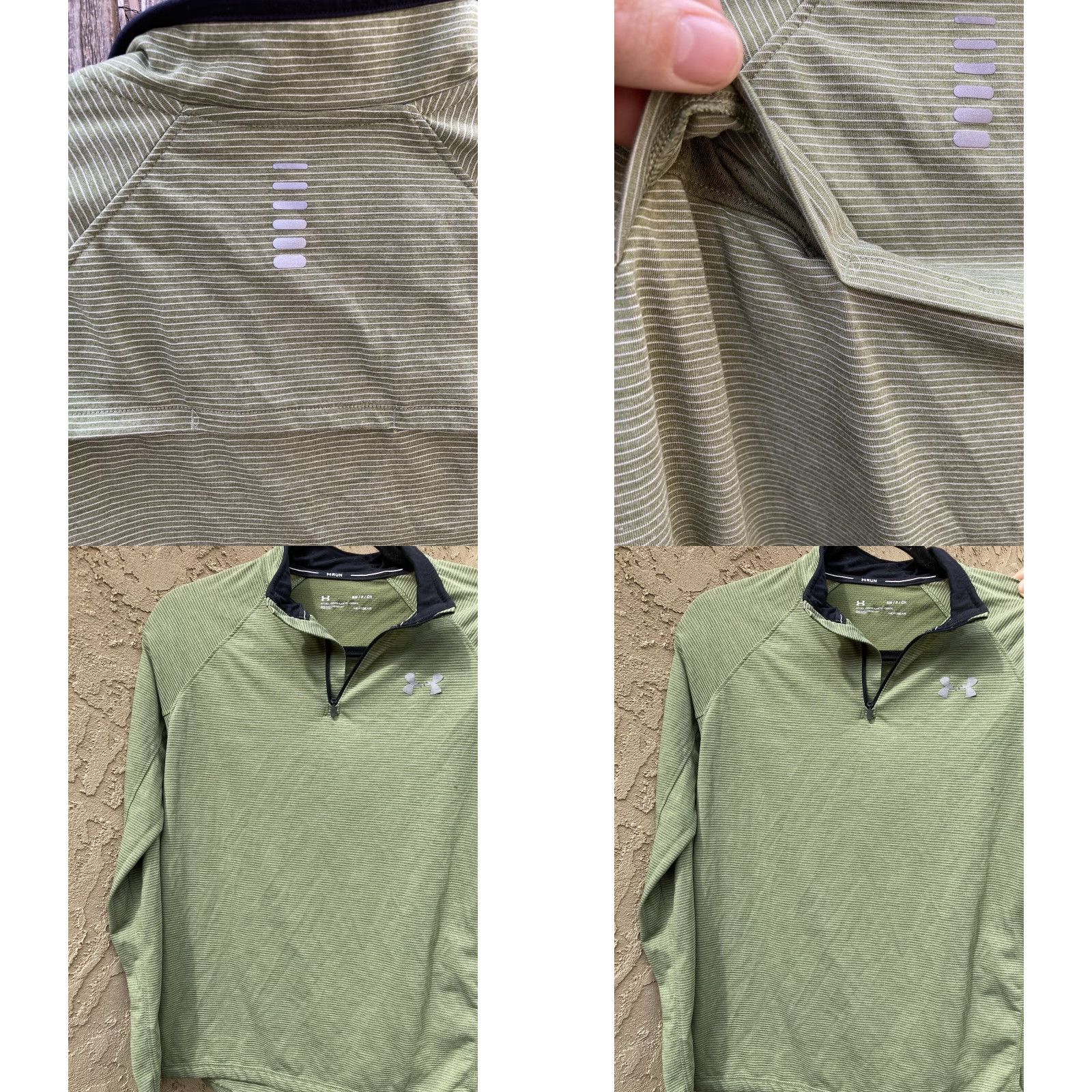 Under Armour Under Armour Run Shirt Hunter Green S Men's Half-Zip Breathable Activewear Striped Logo 1/4 Zip Long Sleeve Regular Color Green Mens Size US S / EU 44-46 / 1 - 8 Thumbnail