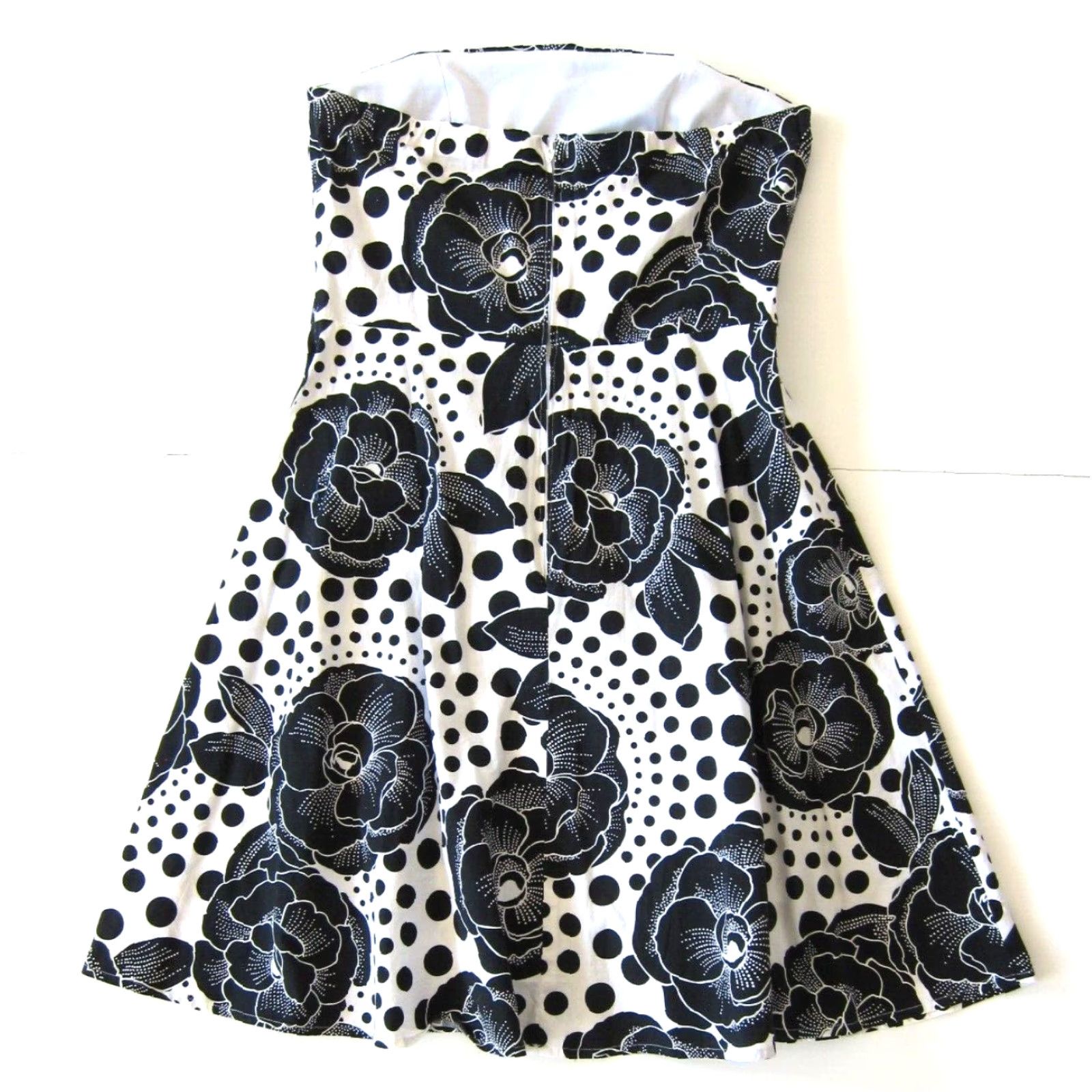 Vintage VINTAGE XOXO Collection Black White Polka Dot Floral Cotton Stretch Strapless Dress 11/L Size L / US 10 / IT 46 - 2 Thumbnail