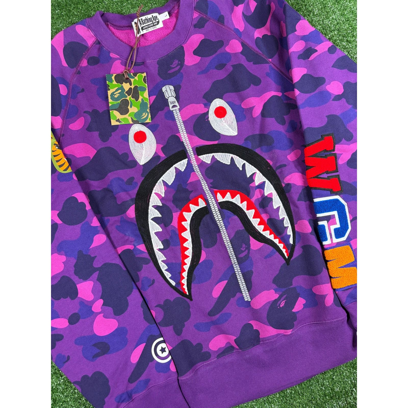 Bape BAPE Color Camo Embroidery Shark Purple Crewneck Large Size US L / EU 52-54 / 3 - 2 Thumbnail