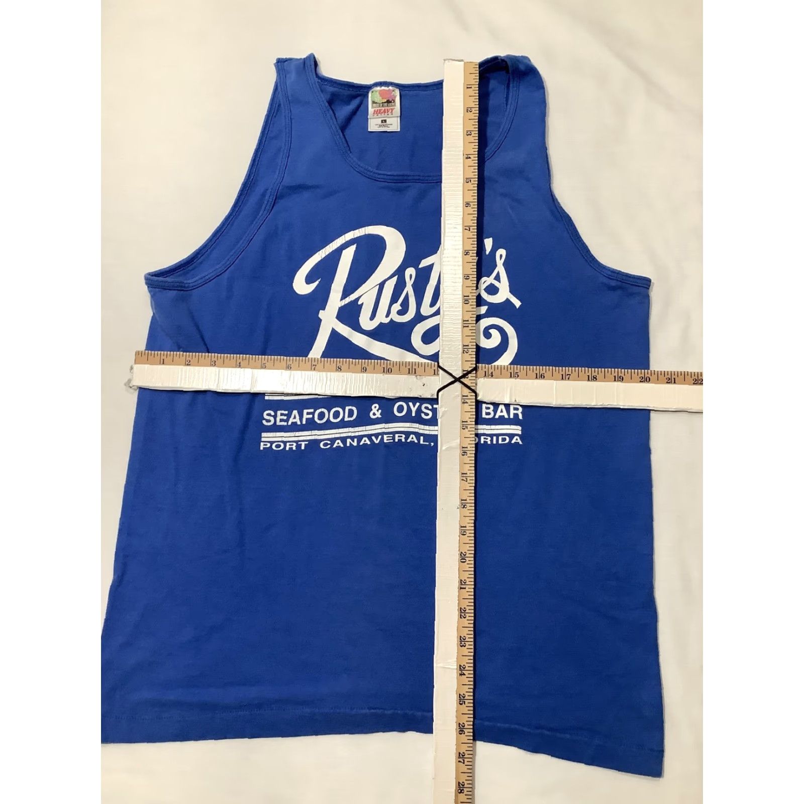 Fruit Of The Loom VINTAGE Fruit of the Loom Shirt Mens Large Blue Rusty's Seafood Tank Port Canaveral FL Size US L / EU 52-54 / 3 - 6 Thumbnail
