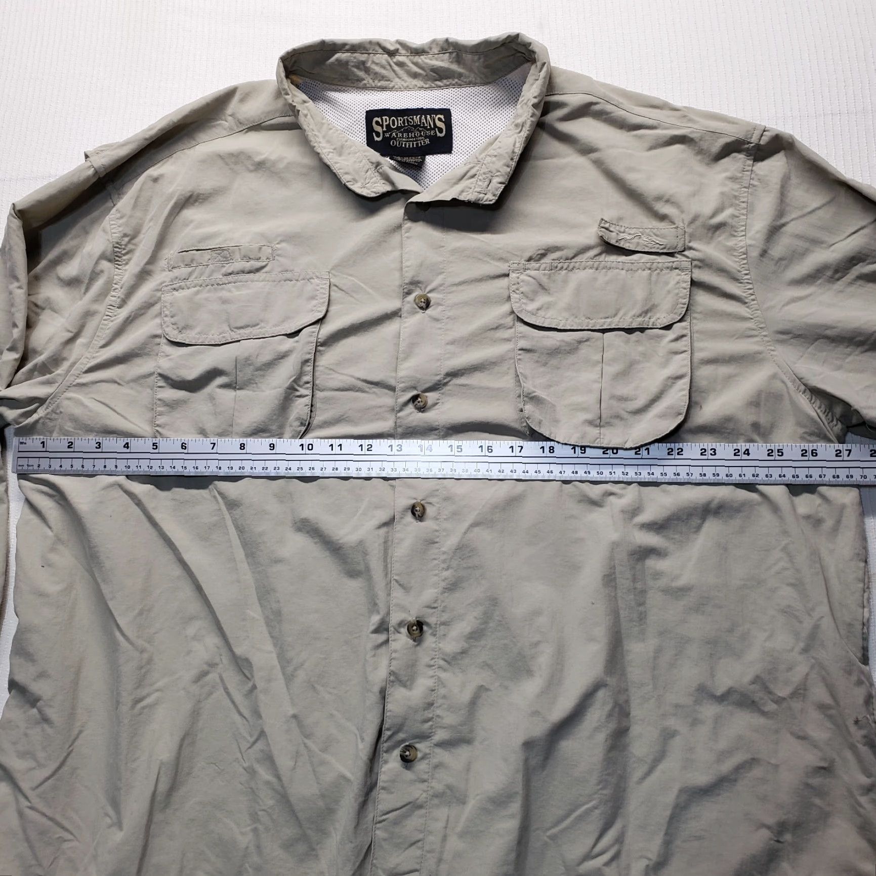 Warehouse Sportsmans Warehouse Shirt Button-Up Long Sleeve Beige 2X Men Mens Big & Tall Nylon Fish Theme Vented Button-Front Size US XXL / EU 58 / 5 - 4 Thumbnail