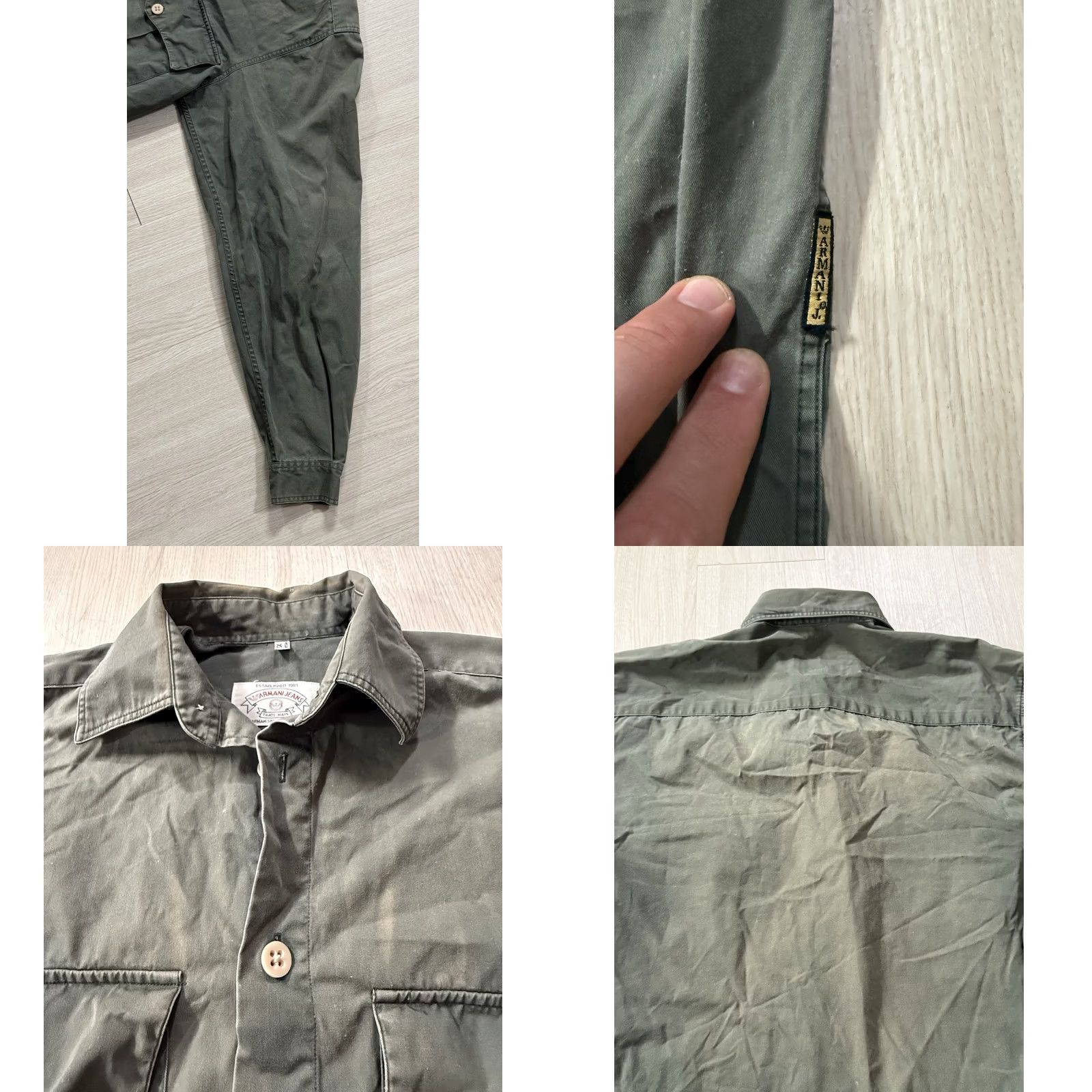 Vintage VINTAGE Armani Jeans Military Button Down Longsleeve Shirt XS FIT: S/M Italy Shirt Mens Cotton Olive Green 80s Slim? Size US XS / EU 42 / 0 - 8 Thumbnail