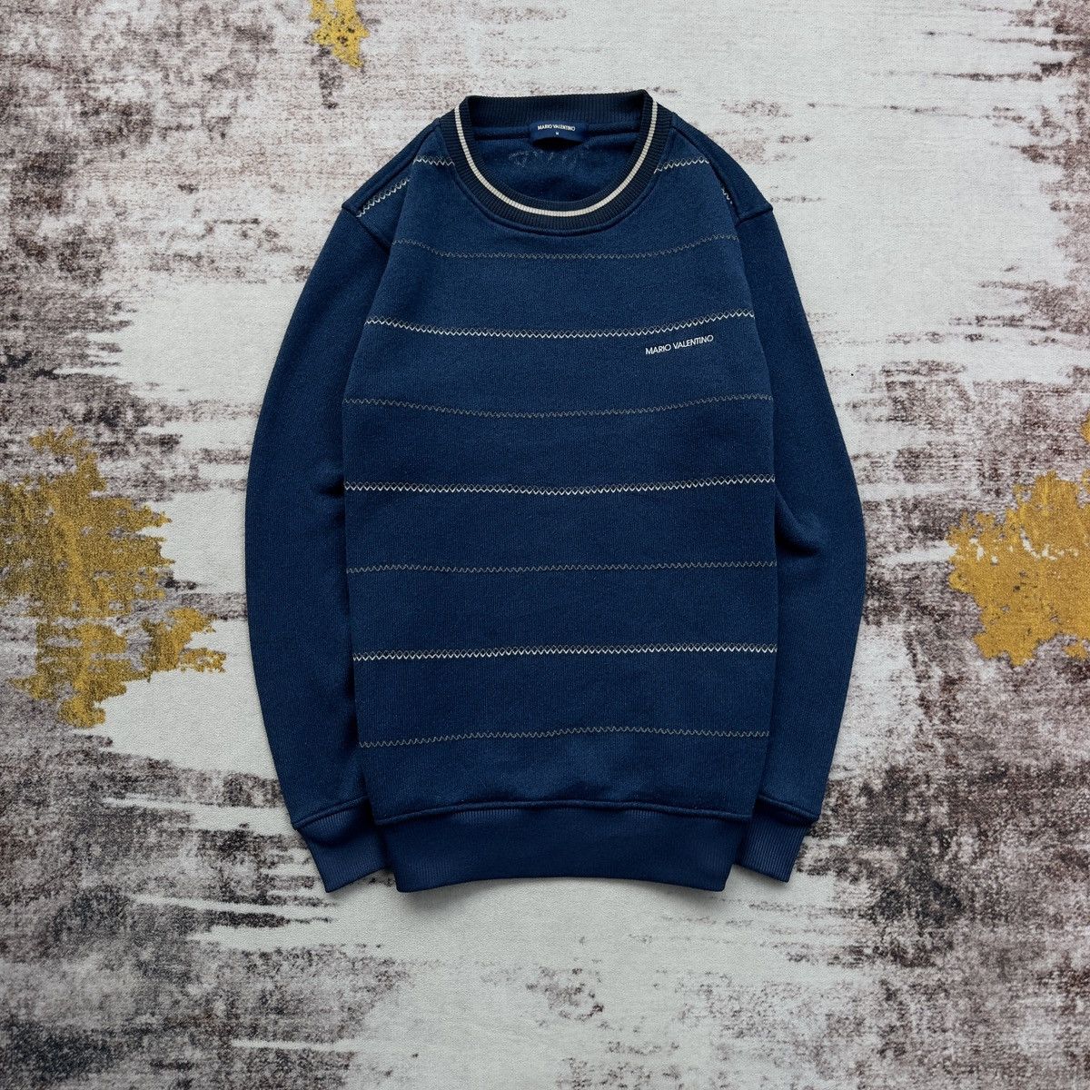 Mario Valentino MARIO VALENTINO STRIPED KNIT CREWNECK SWEATER NAVY VINTAGE Size US M / EU 48-50 / 2 - 1 Thumbnail