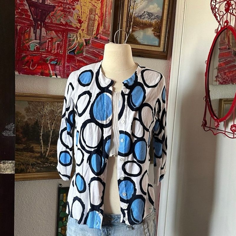 Other cynus polka dot white blue black knit cardigan Size M / US 6-8 / IT 42-44 - 1 Thumbnail