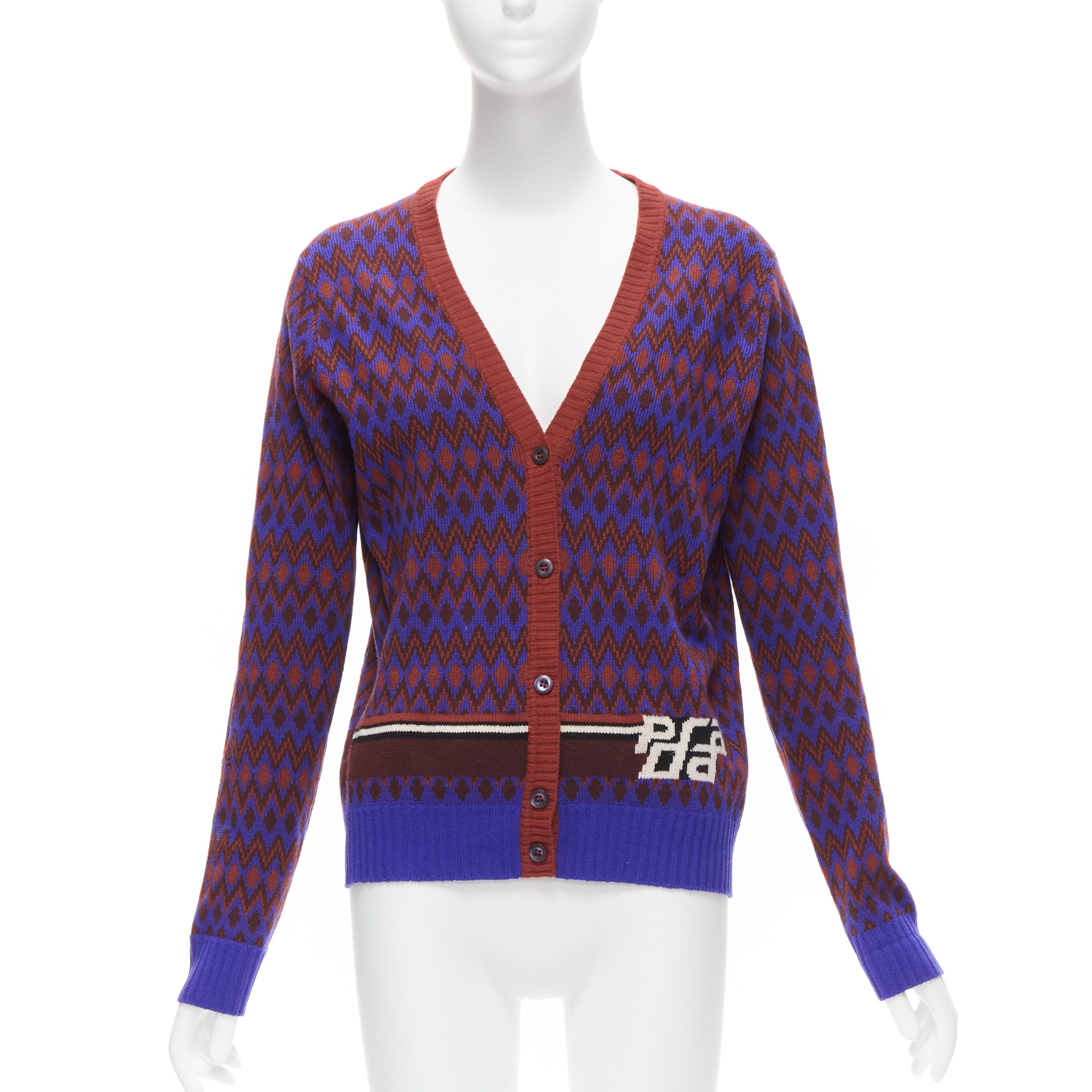 Prada PRADA 2018 purple wool cashmere racing logo chevron intarsia cardigan IT38 XS Size XS / US 0-2 / IT 36-38 - 1 Thumbnail