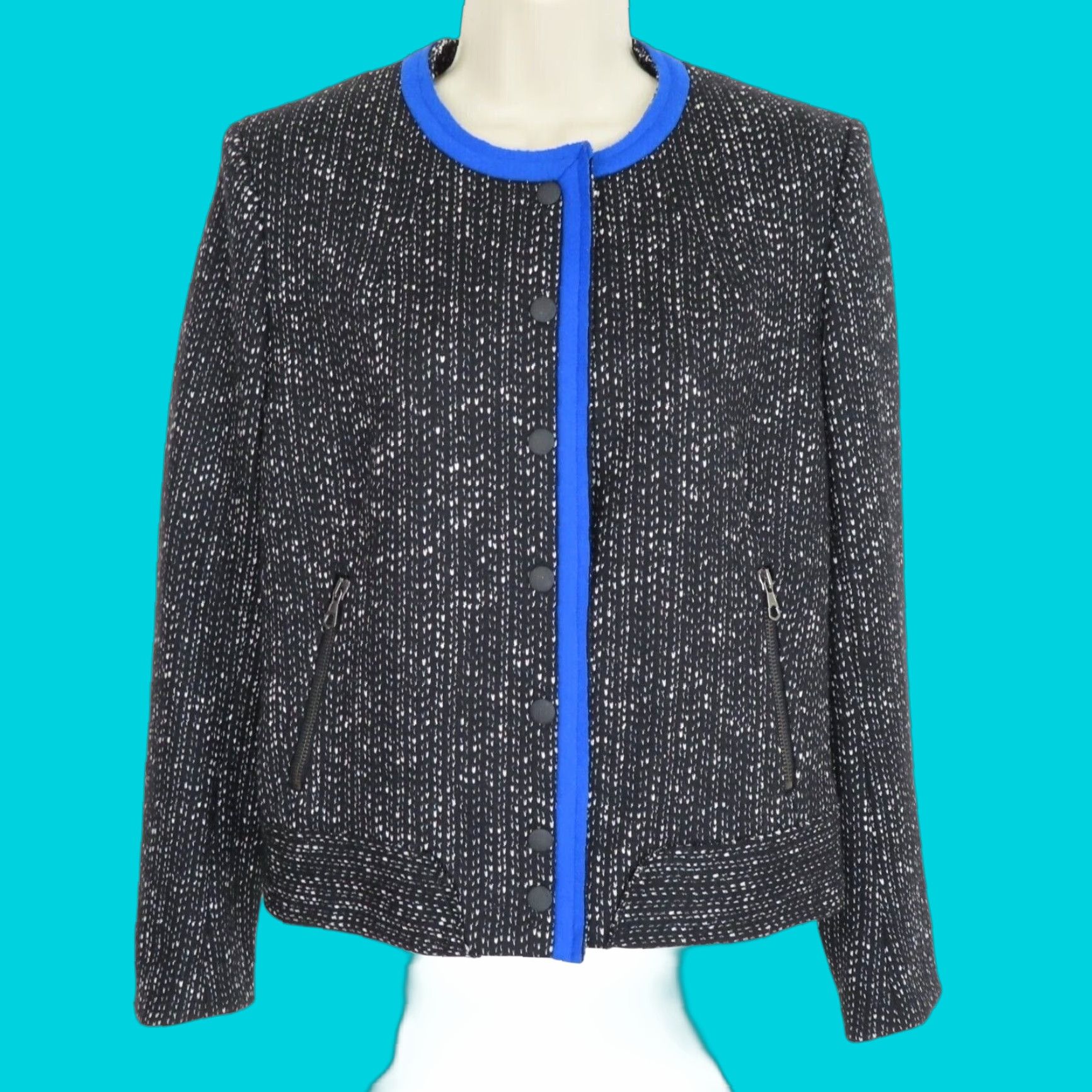 Rag & Bone Rag & Bone Womens Jacket 6 Black Blue Wool Tweed Snap Closure Pockets Zip Shirt? Size M / US 6-8 / IT 42-44 - 1 Thumbnail
